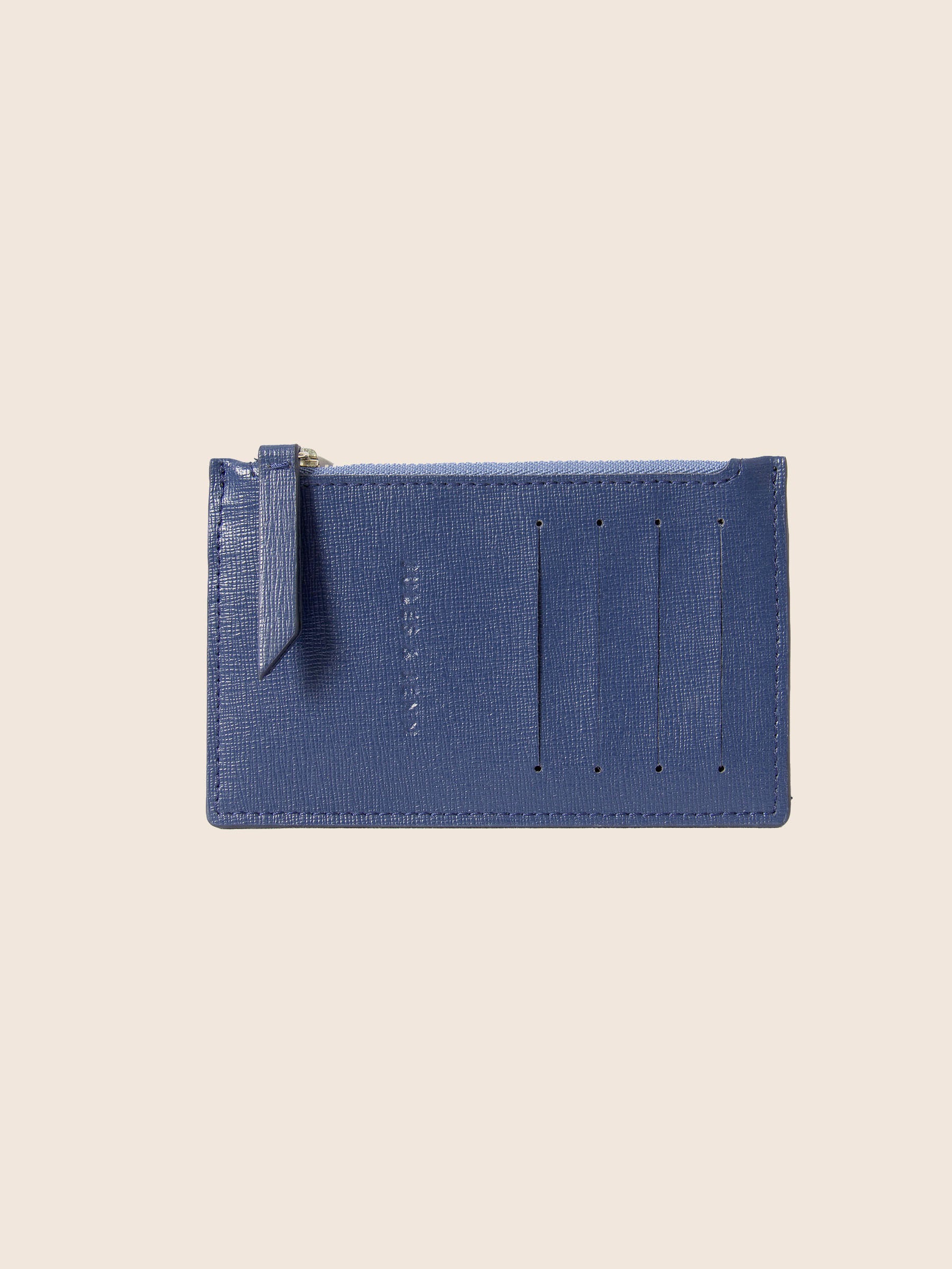 Porte-cartes zippé cuir bleu