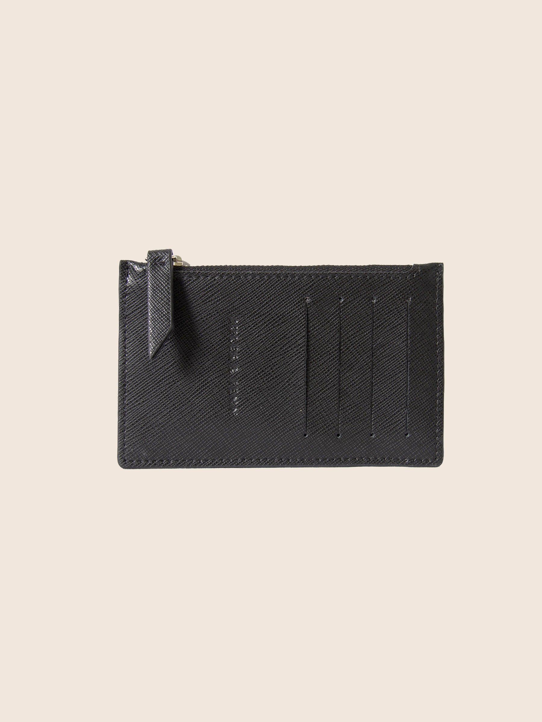 Porte-cartes zippé cuir noir