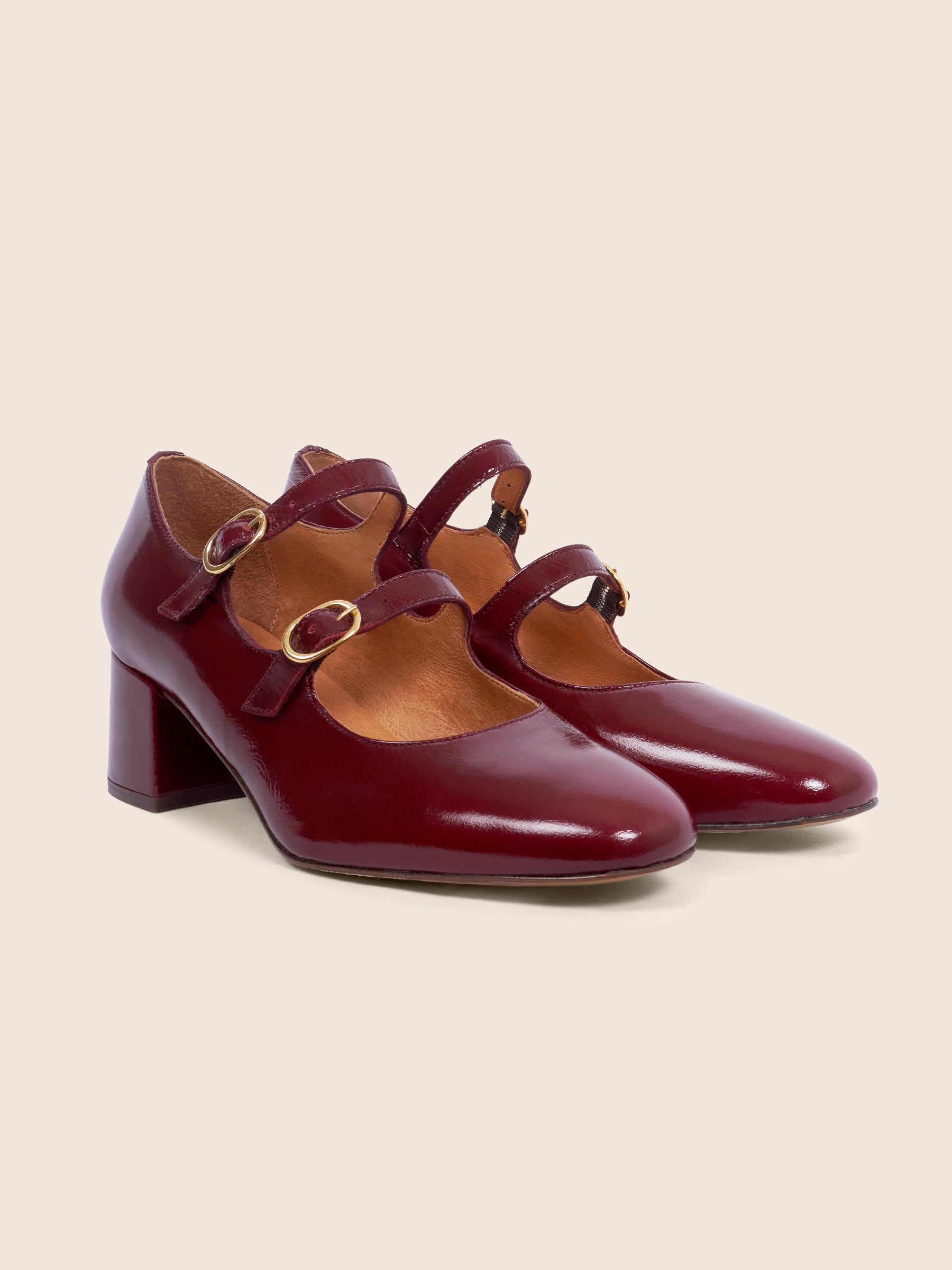 vue avant babies talon cuir vernis bordeaux jules & jenn