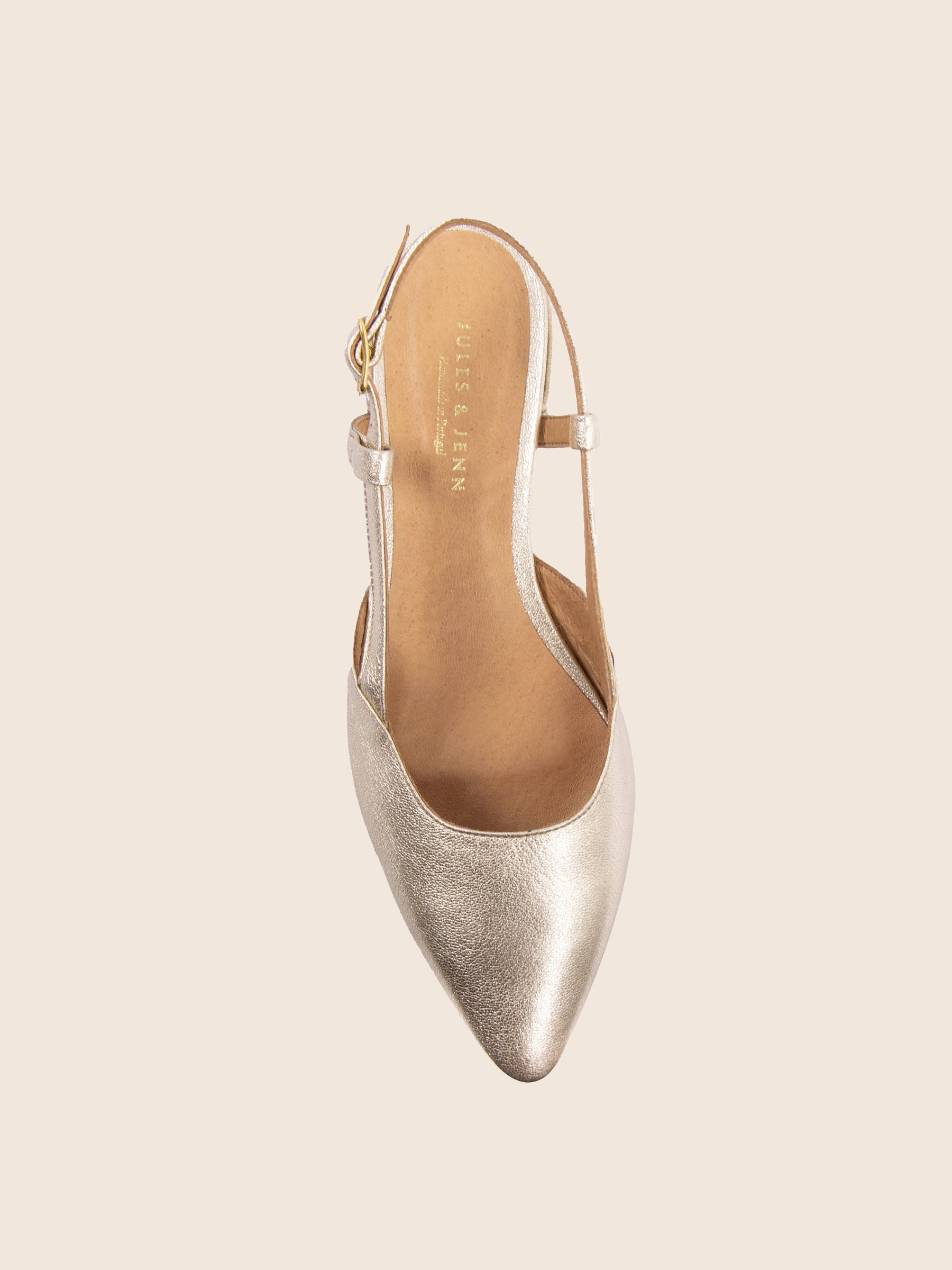 vue dessus ballerines slingback cuir metallise dore jules & jenn