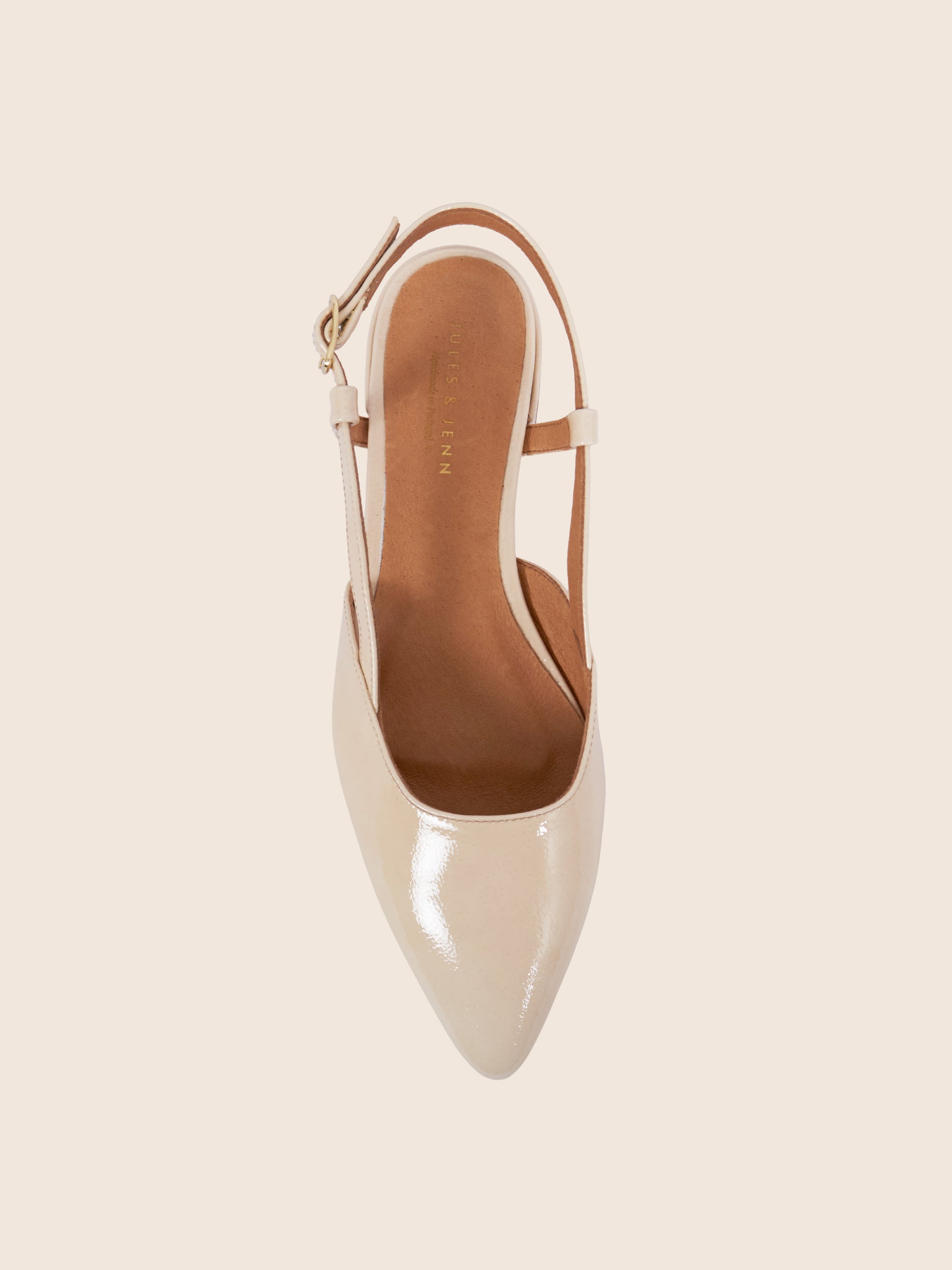 photo vue dessus avant ballerines slingback cuir vernis creme jules & jenn
