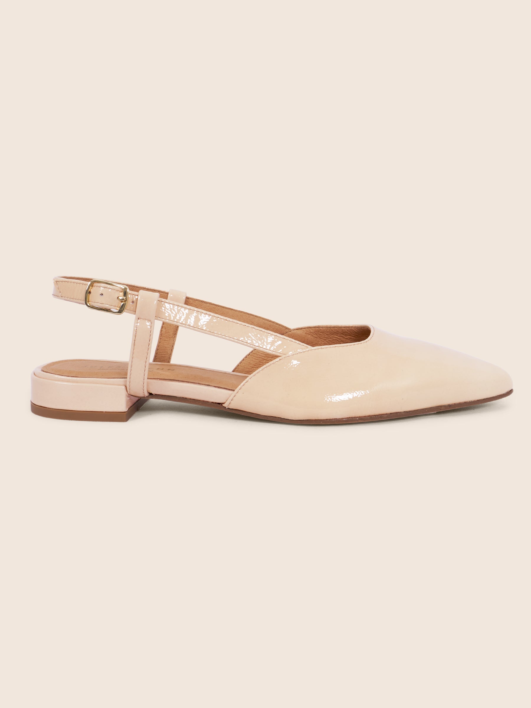 photo vue profil avant ballerines slingback cuir vernis creme jules & jenn