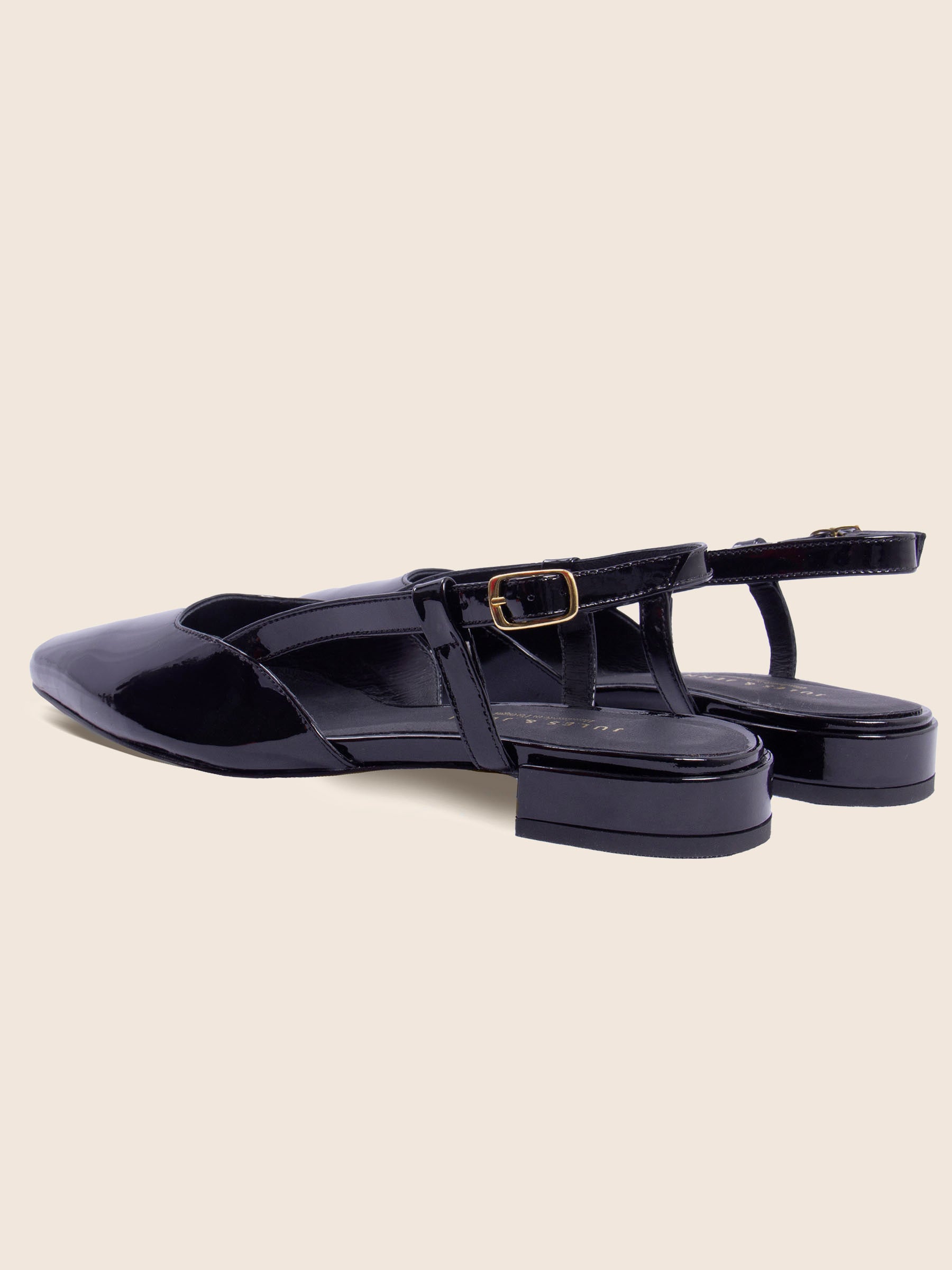 vue arriere ballerines slingback cuir vernis noir jules & jenn