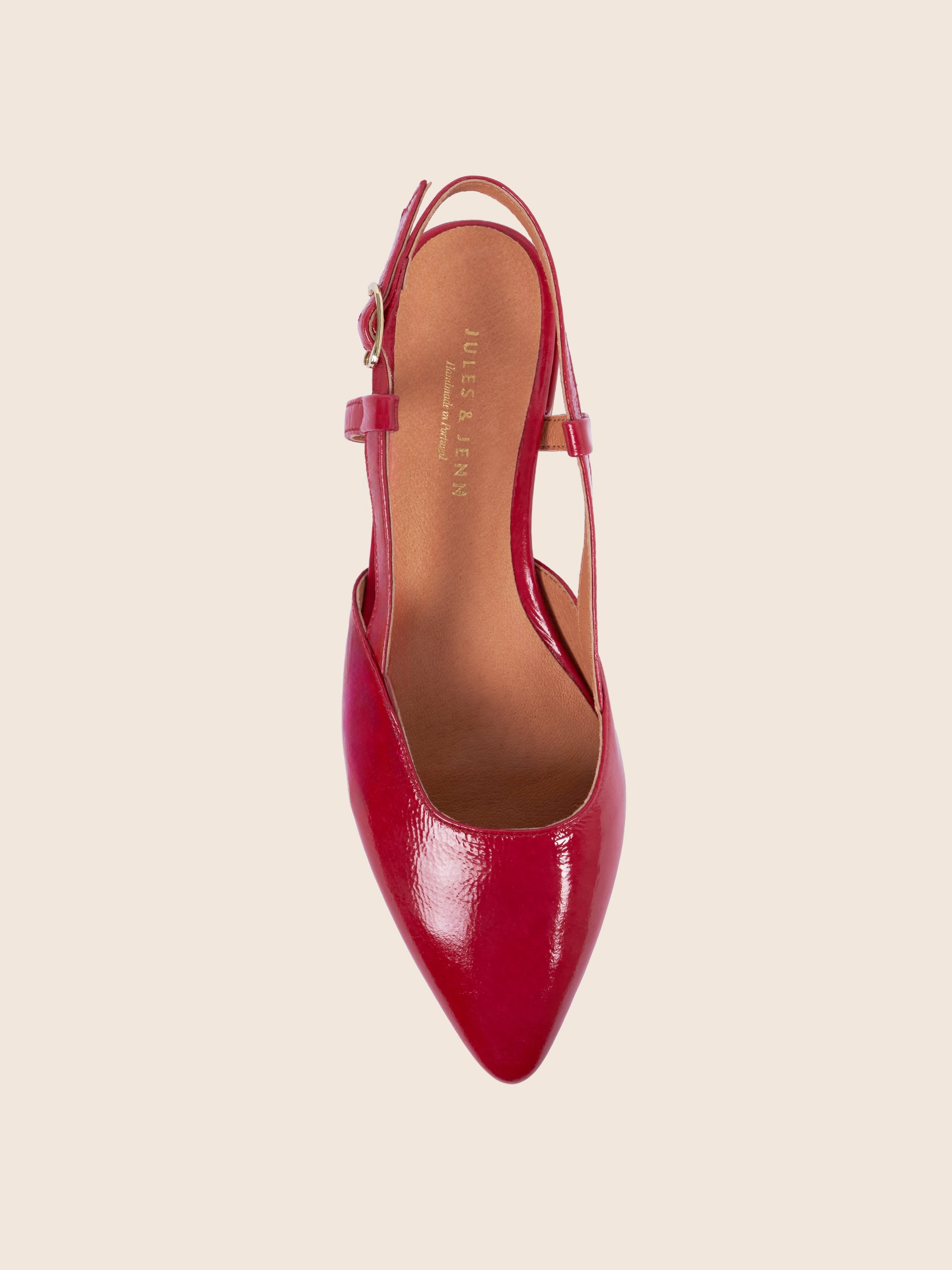 vue dessus slingback cuir vernis rouge jules & jenn