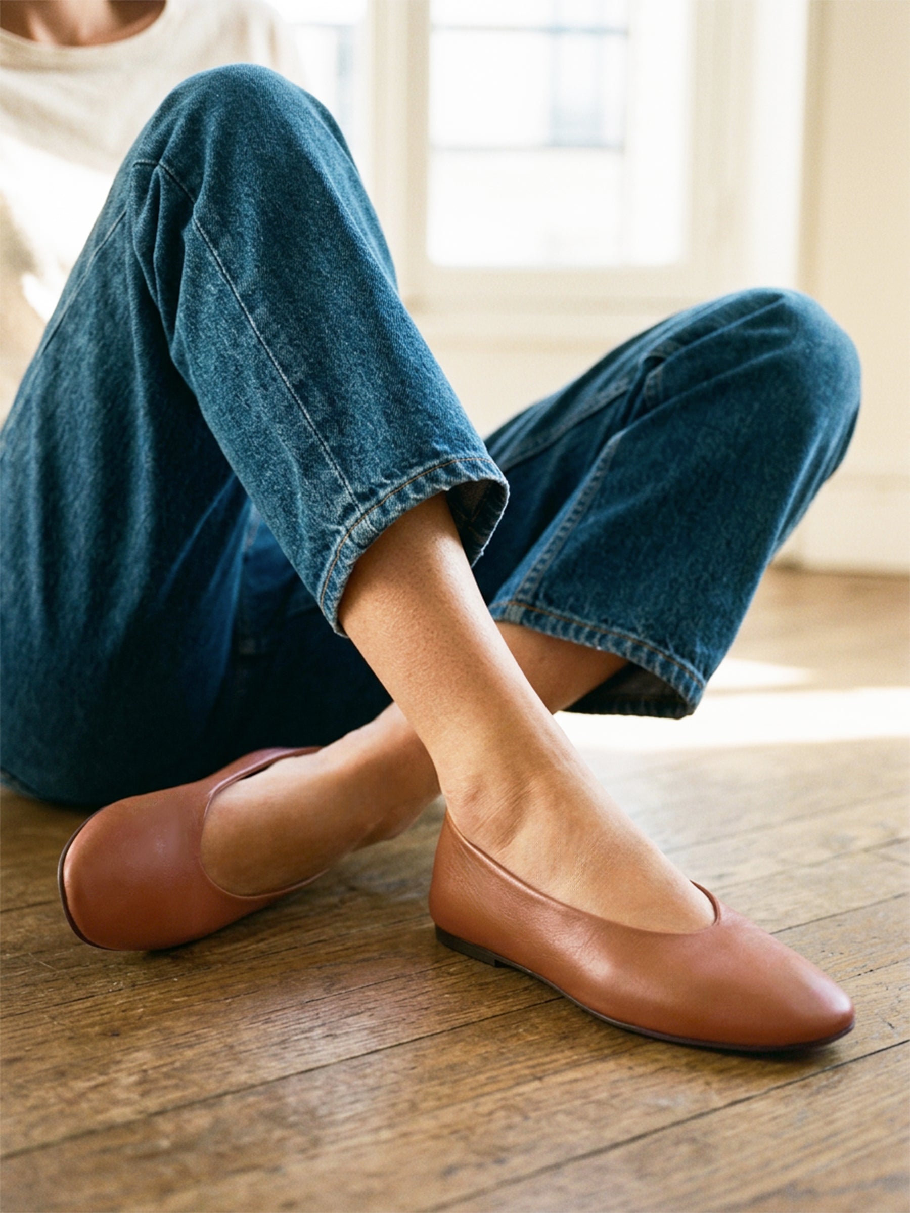 vue portee ballerines souples paola cuir camel jules & jenn