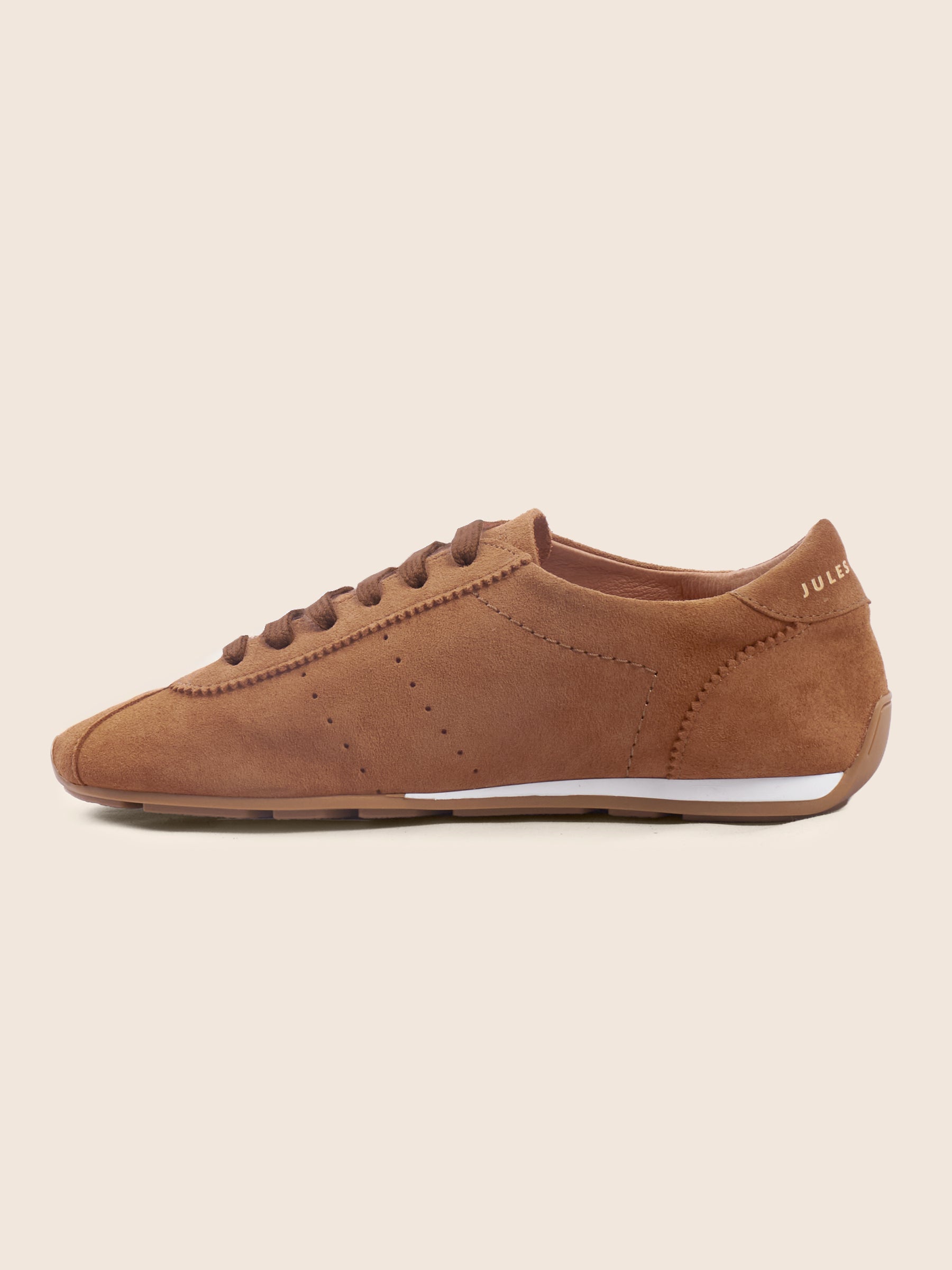 Baskets fines cuir daim cognac
