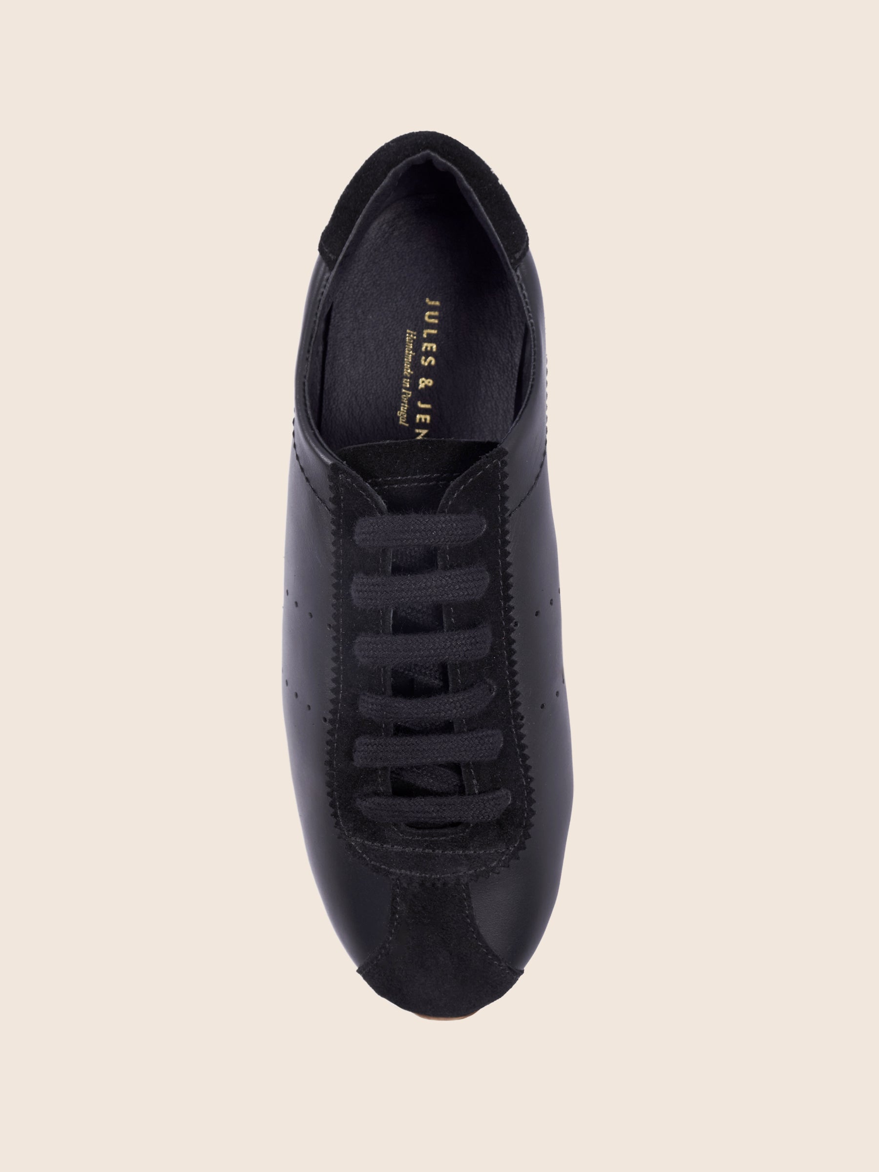 vue dessus baskets fines sofia cuir daim noir jules & jenn