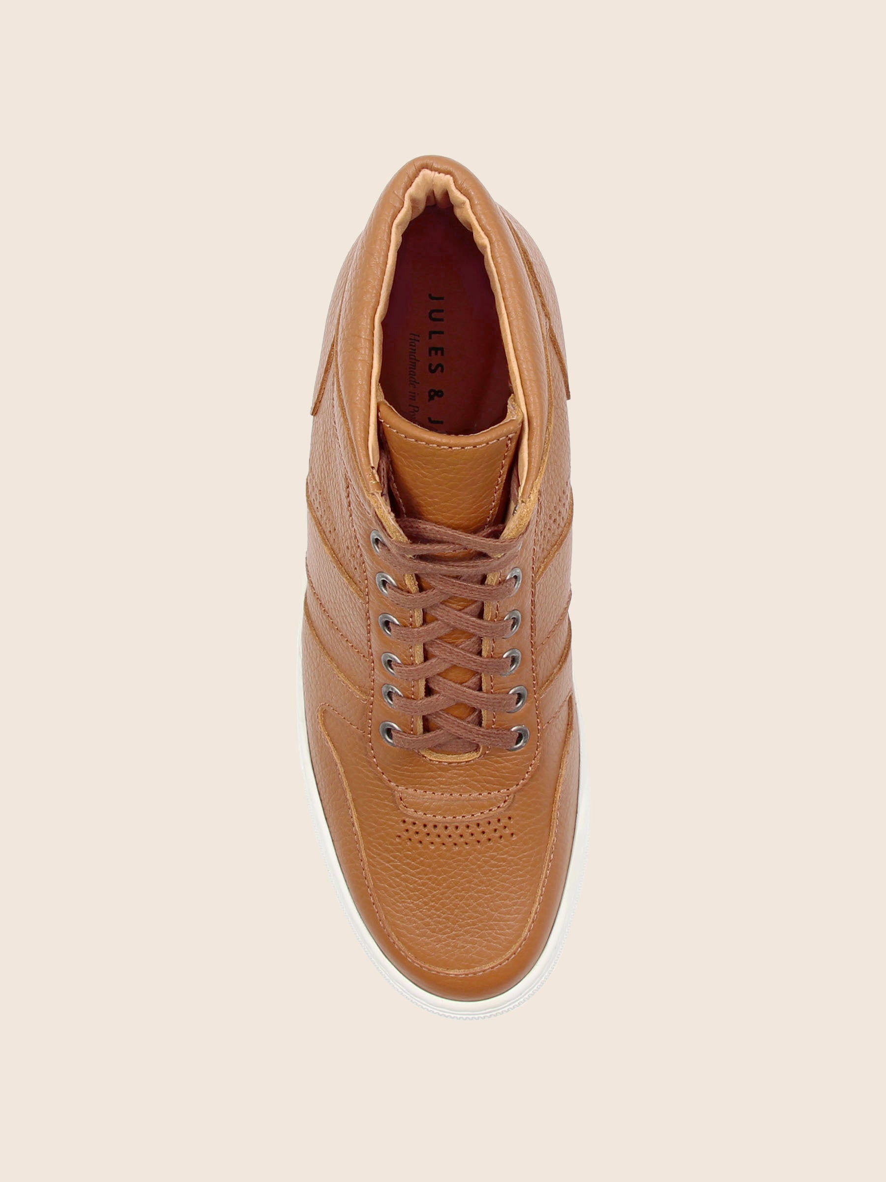 vue dessus baskets gaspard cuir graine cognac jules & jenn