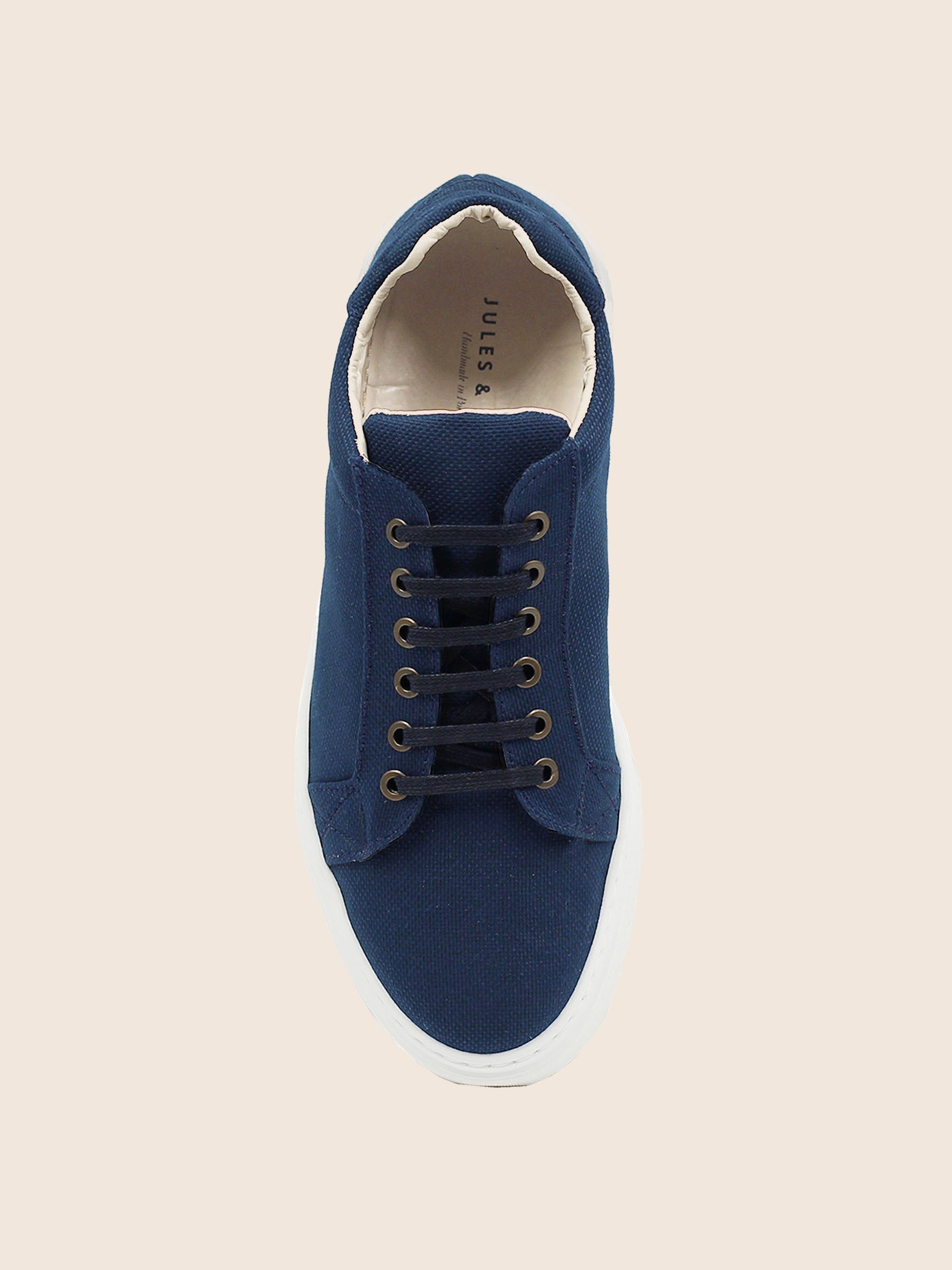 vue dessus baskets recyclees homme bleu jules & jenn