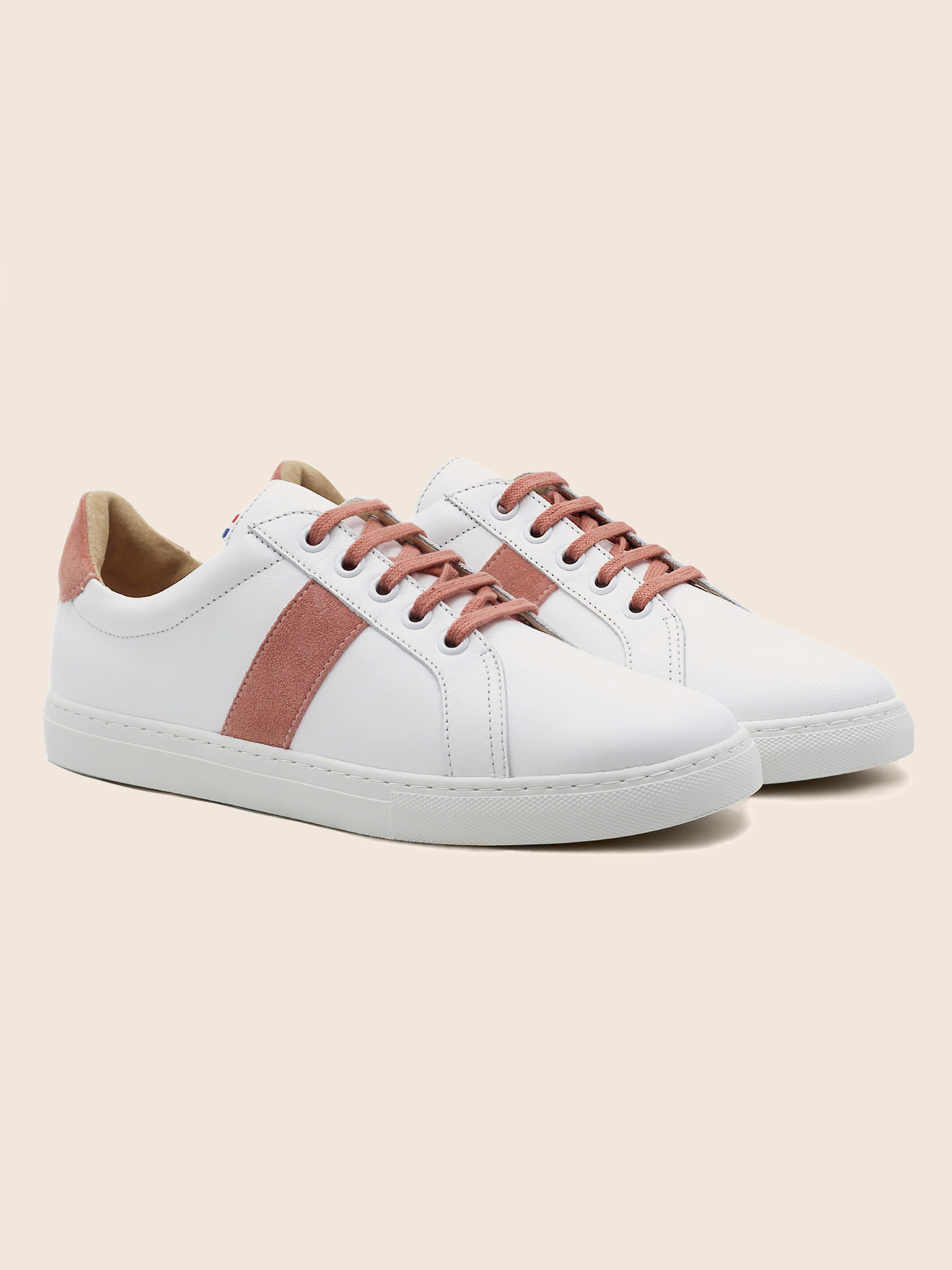 baskets a lacet cuir blanc & rose jules & jenn