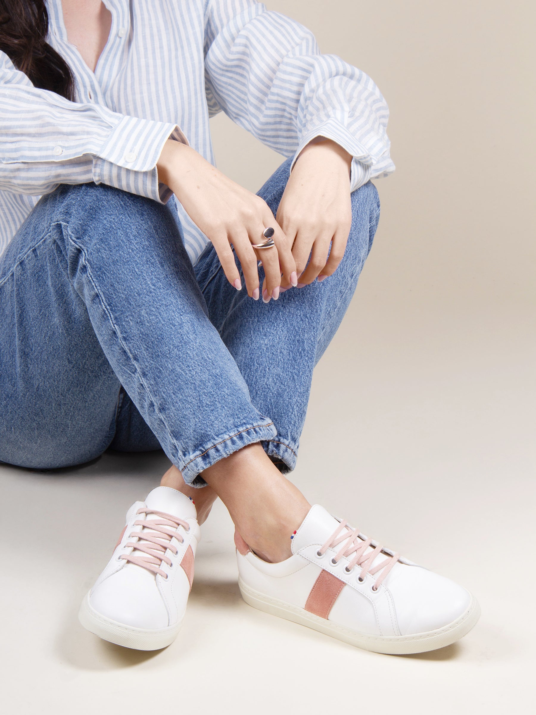 vue portée baskets made in france cuir blanc rose jules & jenn