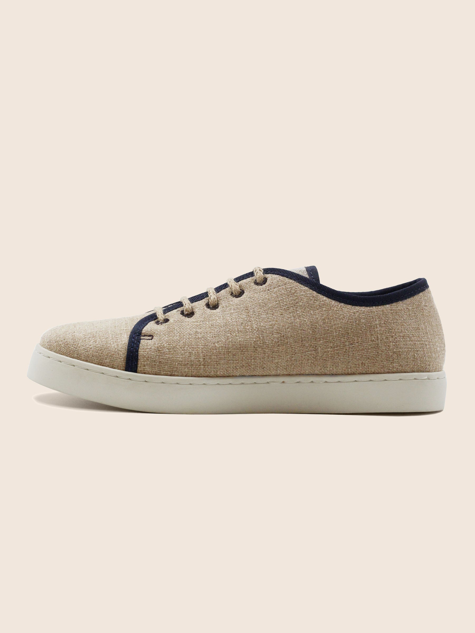 vue interieur baskets lin beige bleu jules & jenn
