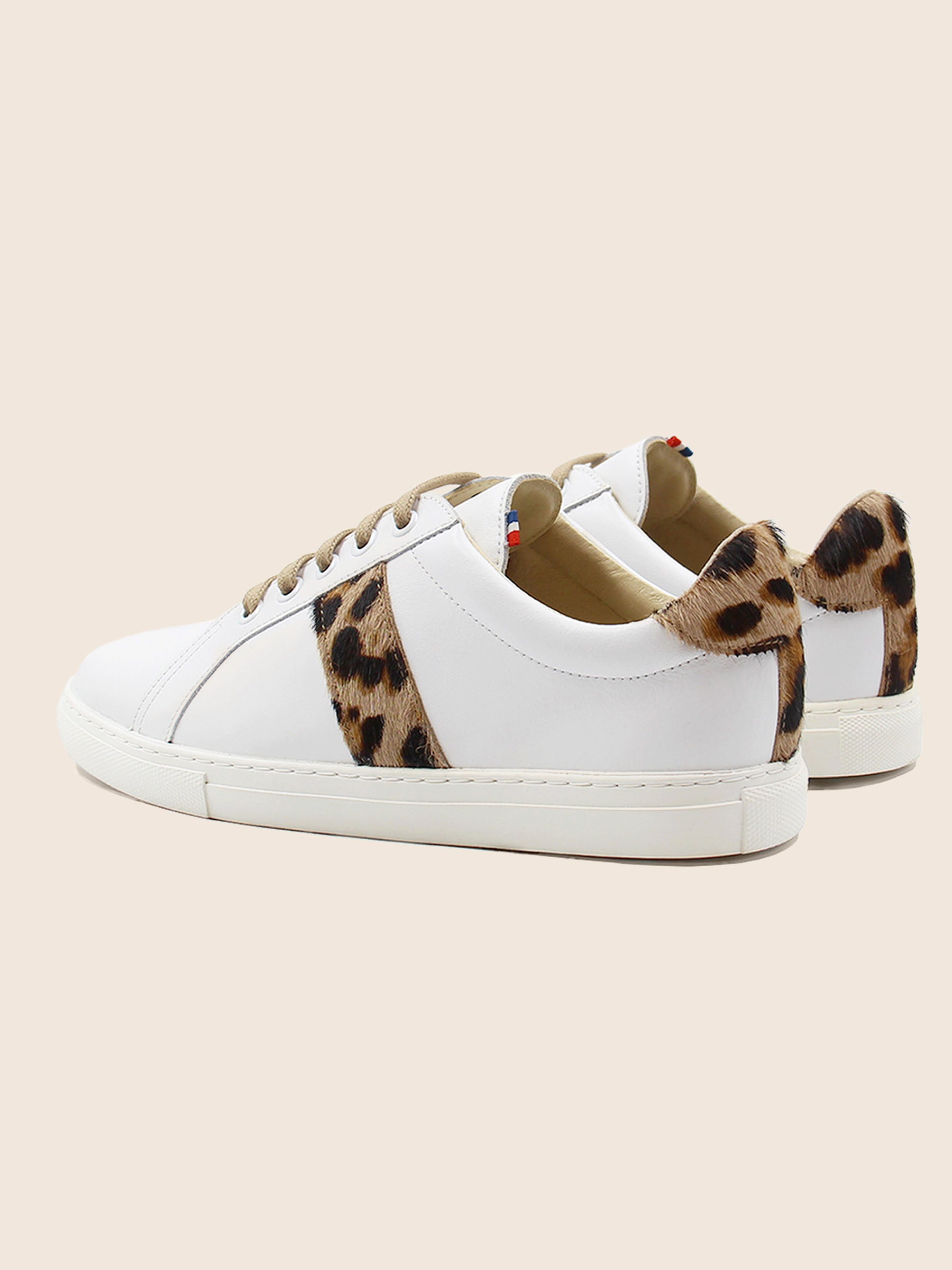 vue arriere baskets made in france cuir blanc cuir imprime leopard jules jenn