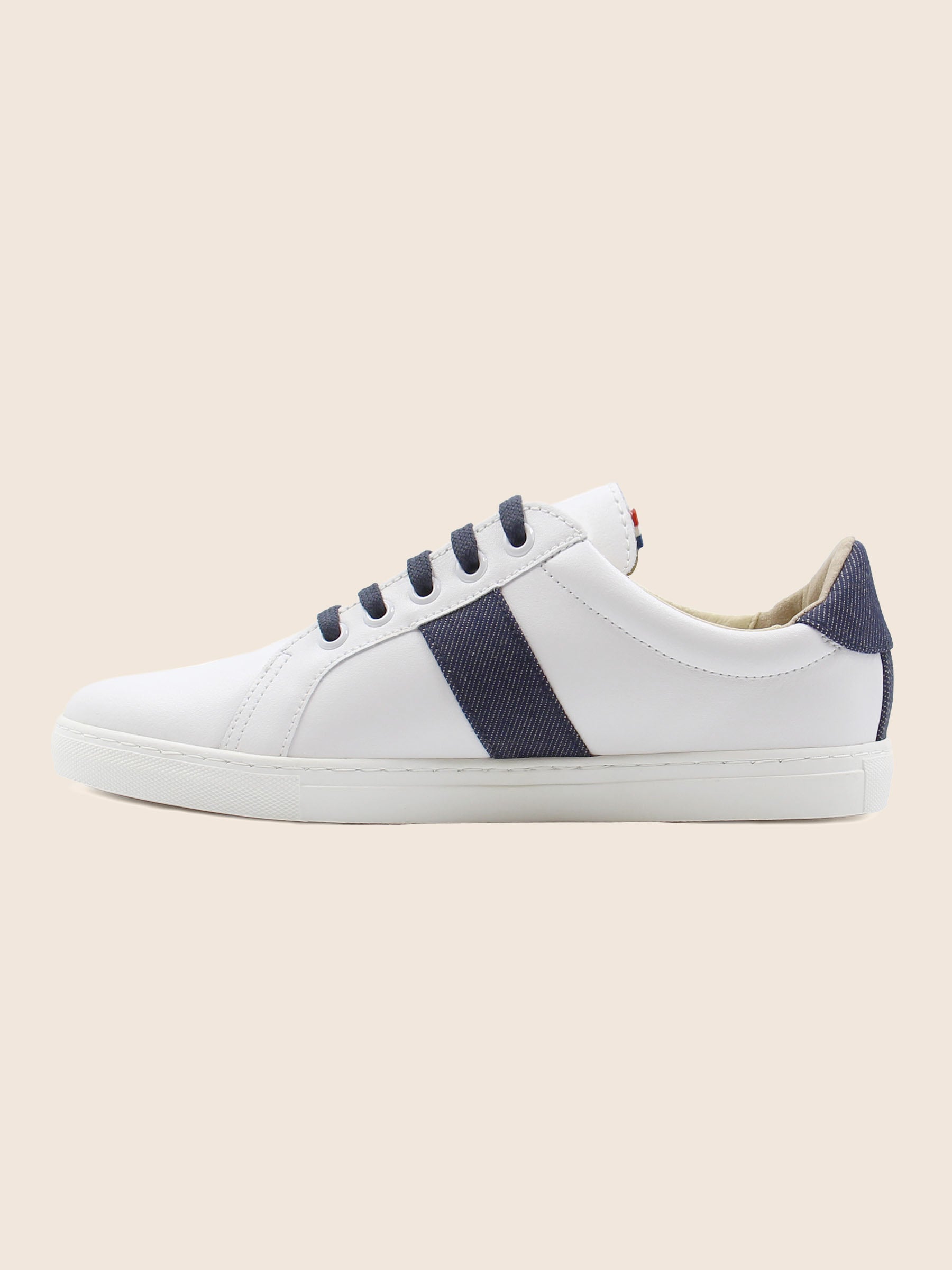 vue interieure baskets made in france cuir blanc cuir toile denim jules & jenn