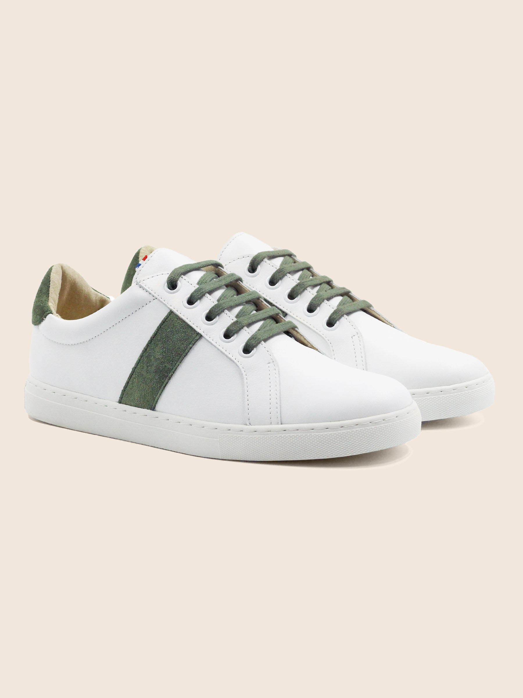 baskets made in France cuir blanc kaki jules & jenn