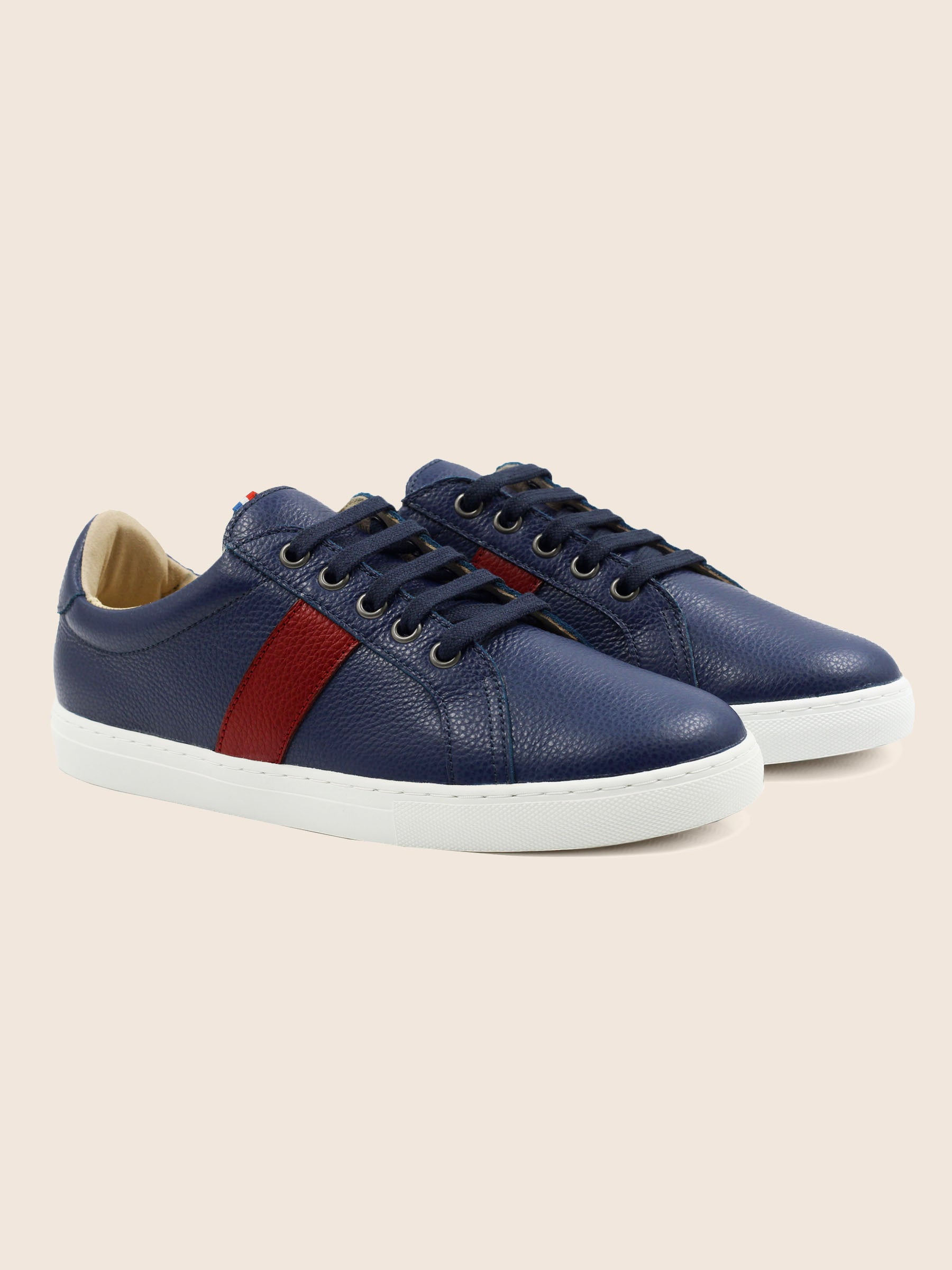 baskets made in france cuir graine bleu rouge jules & jenn