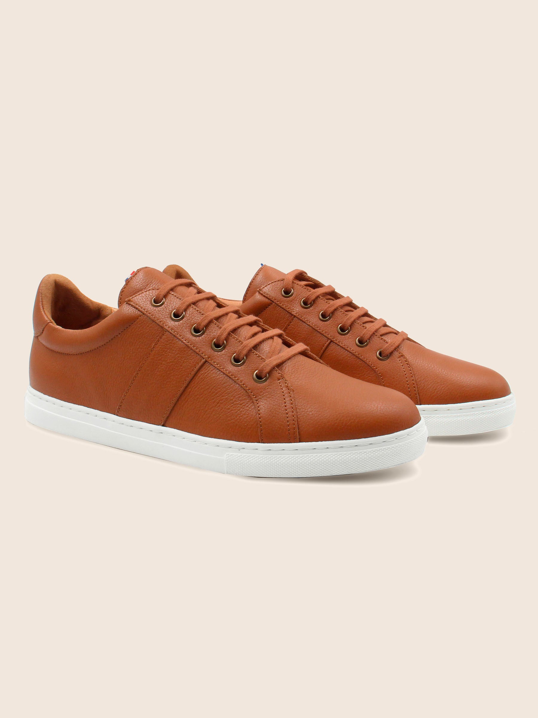 baskets made in france cuir grainé cognac JULES & JENN