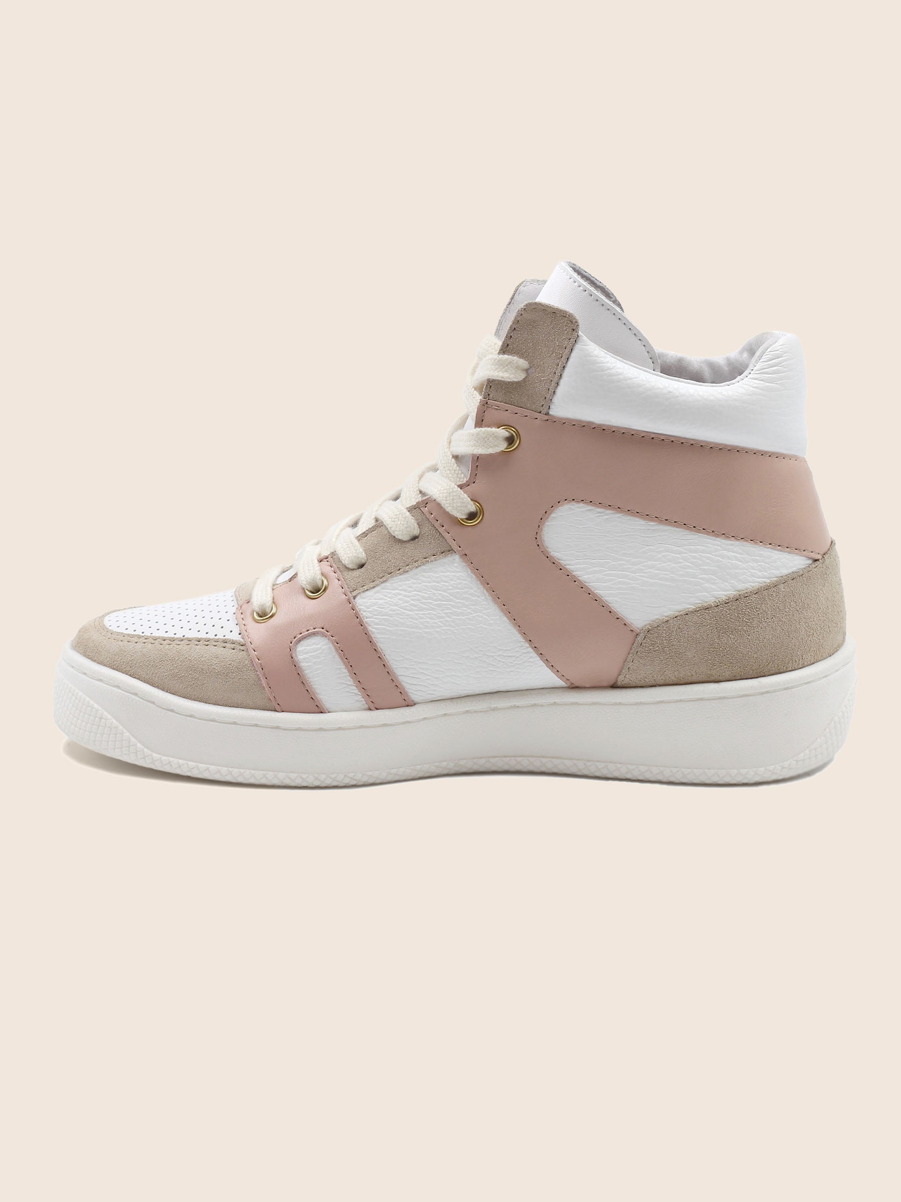 vue interieur baskets montantes cuir graine blanc & rose jules & jenn