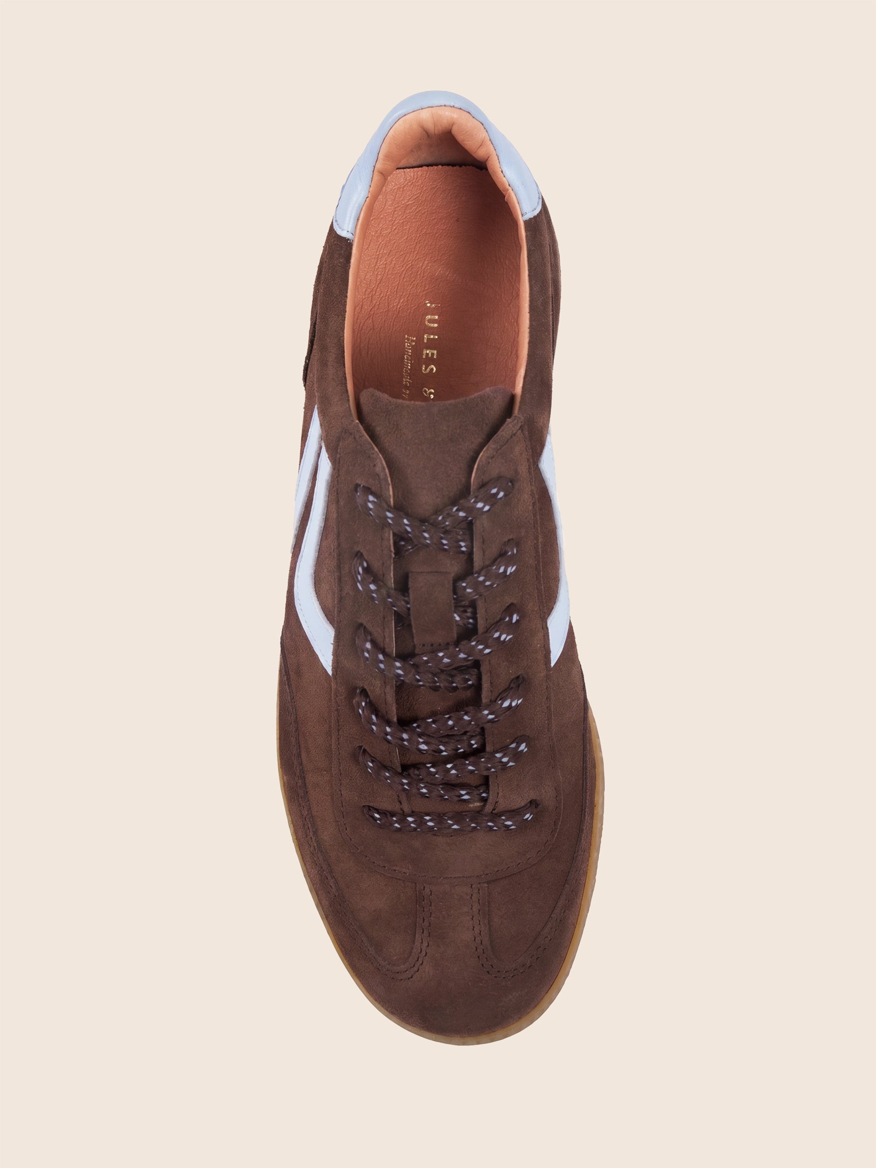 vue dessus baskets ninon cuir daim marron bleu jules & jenn