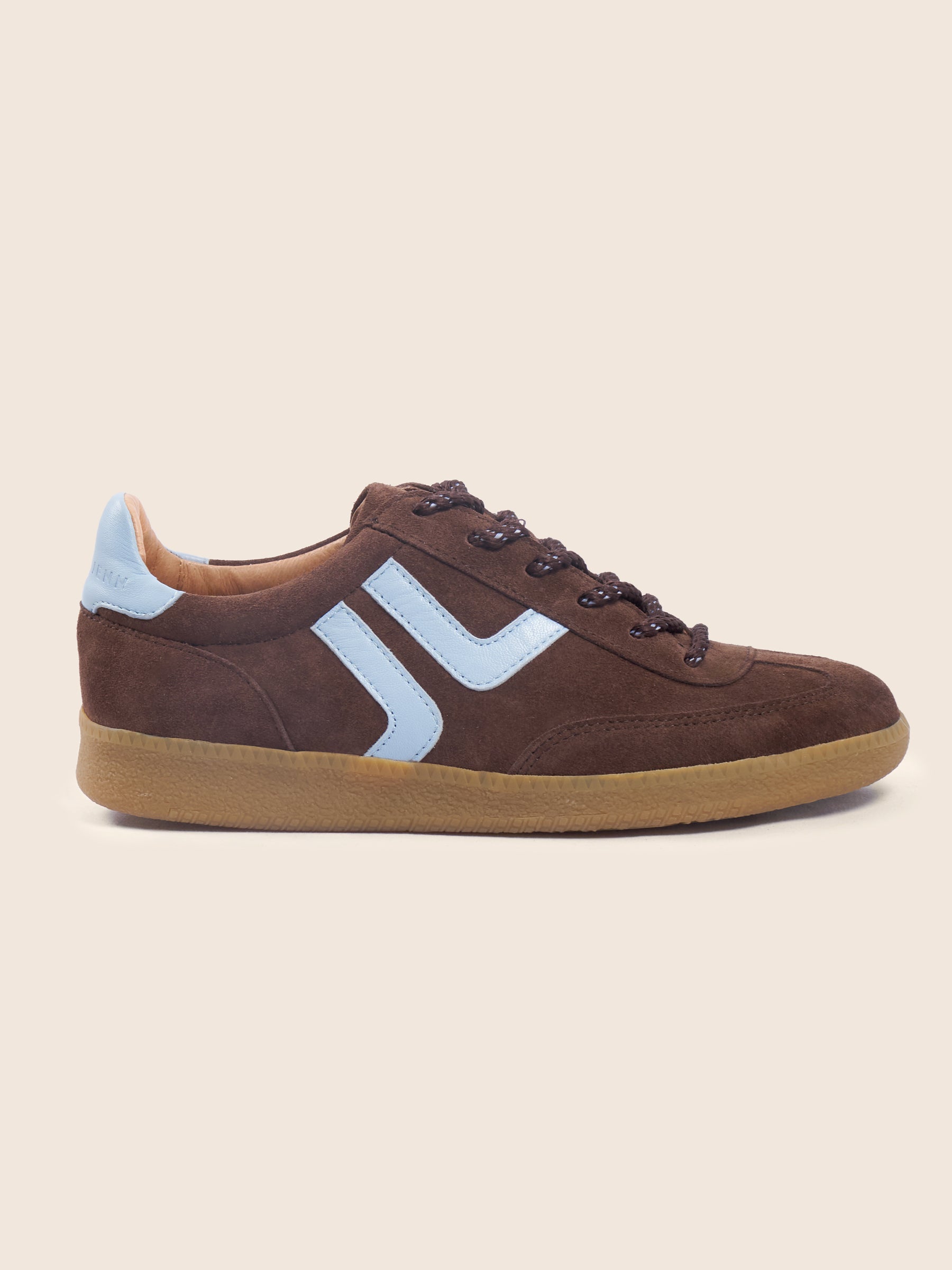 vue profil baskets ninon cuir daim marron bleu jules & jenn