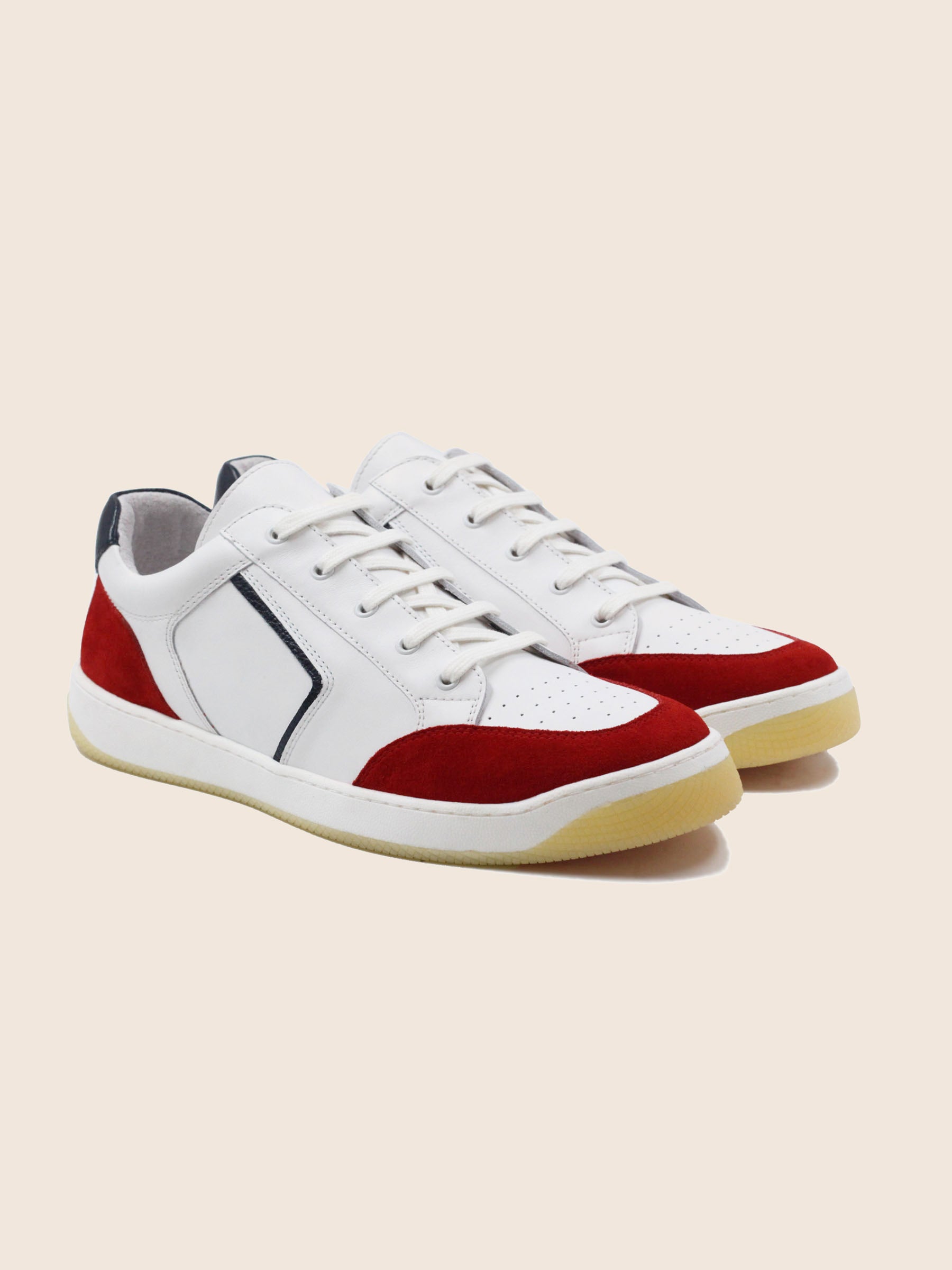 baskets retro homme cuir blanc & rouge jules & jenn