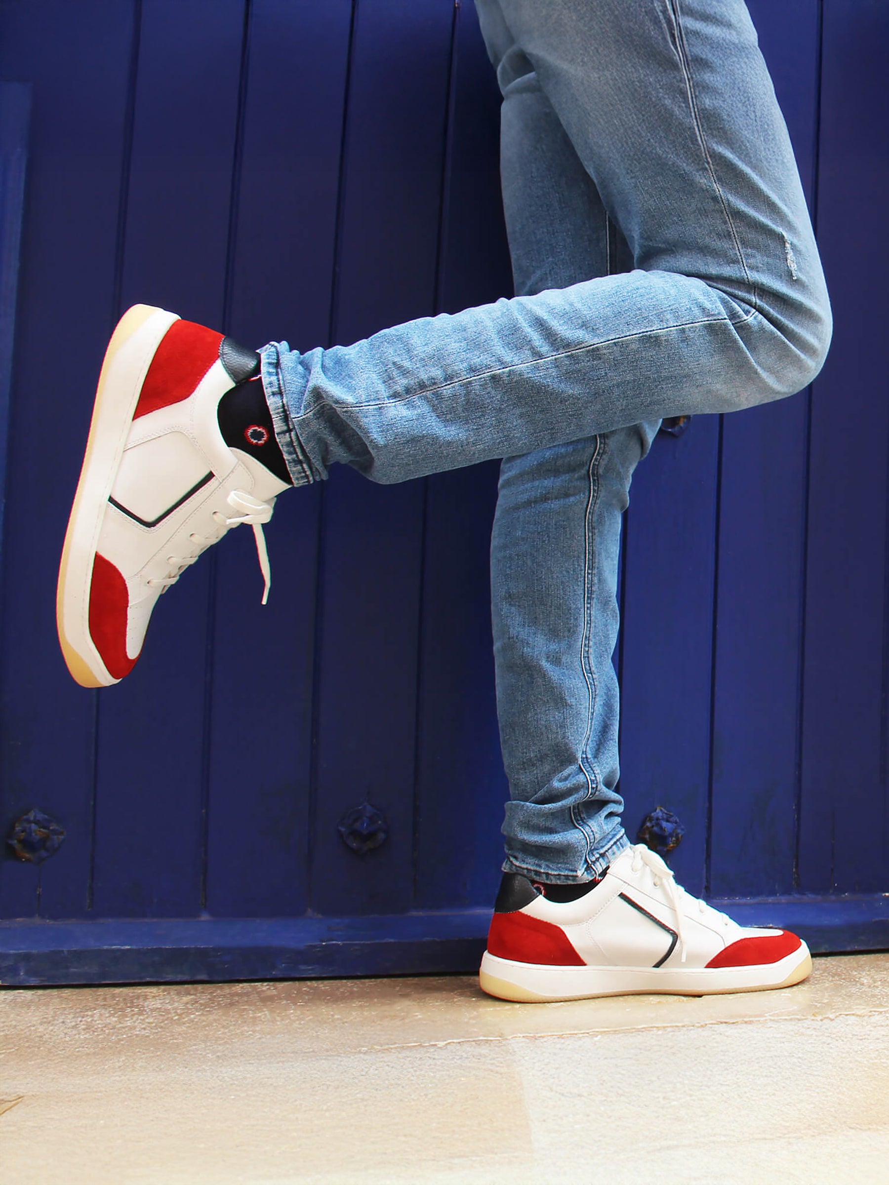 vue portée vue portée baskets retro homme cuir blanc & rouge jules & jenn