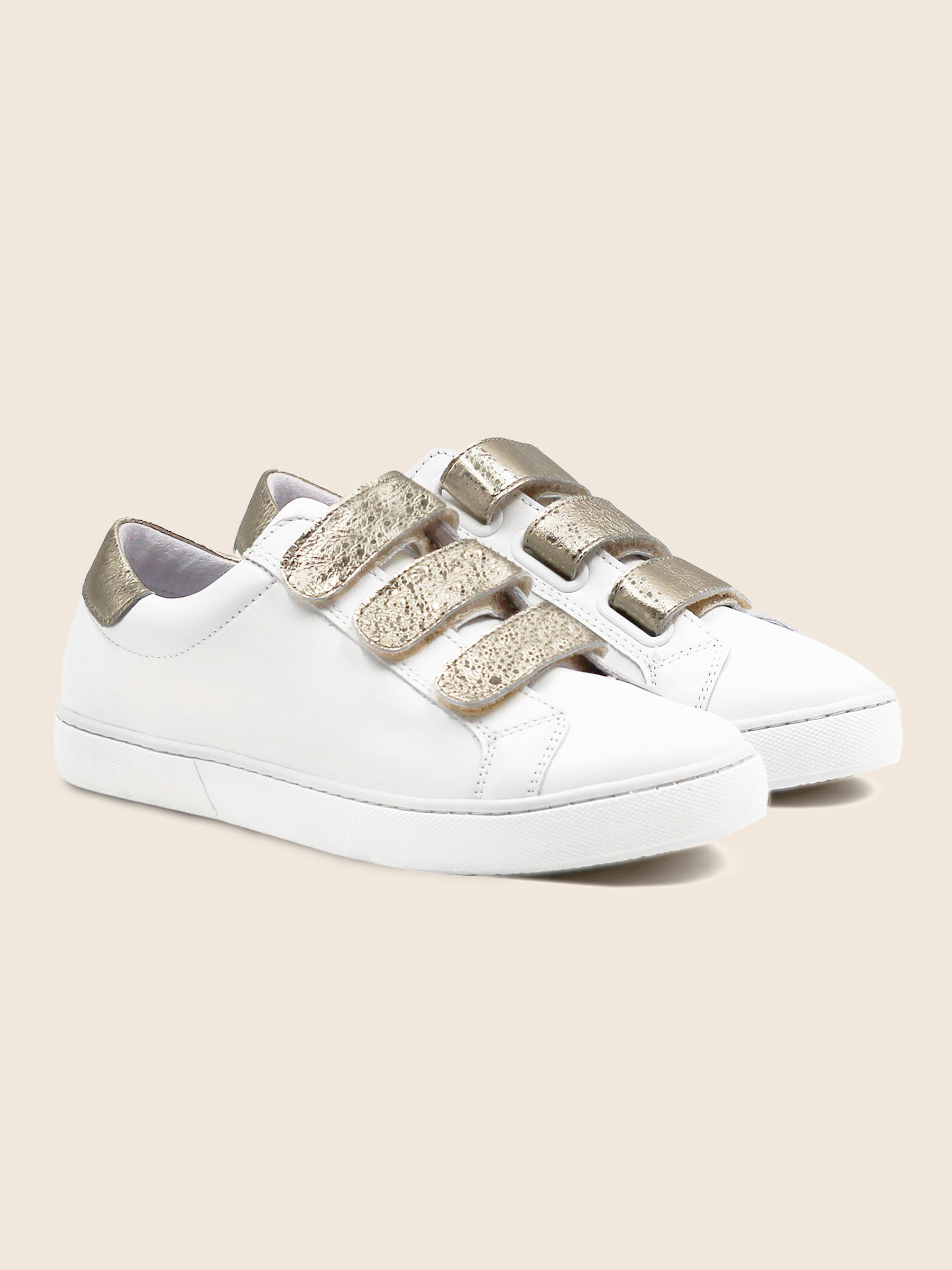 baskets a scratch cuir blanc et dore