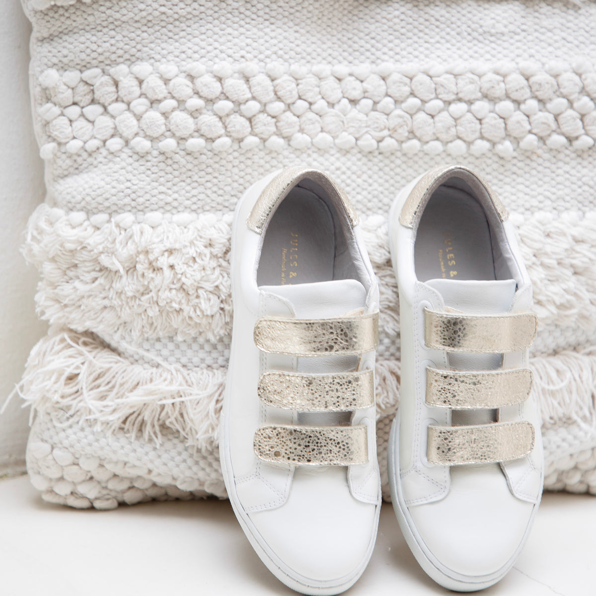 Doré Femme Baskets Blanches En Cuir Femme Baskets Scratch Femme - Main Image