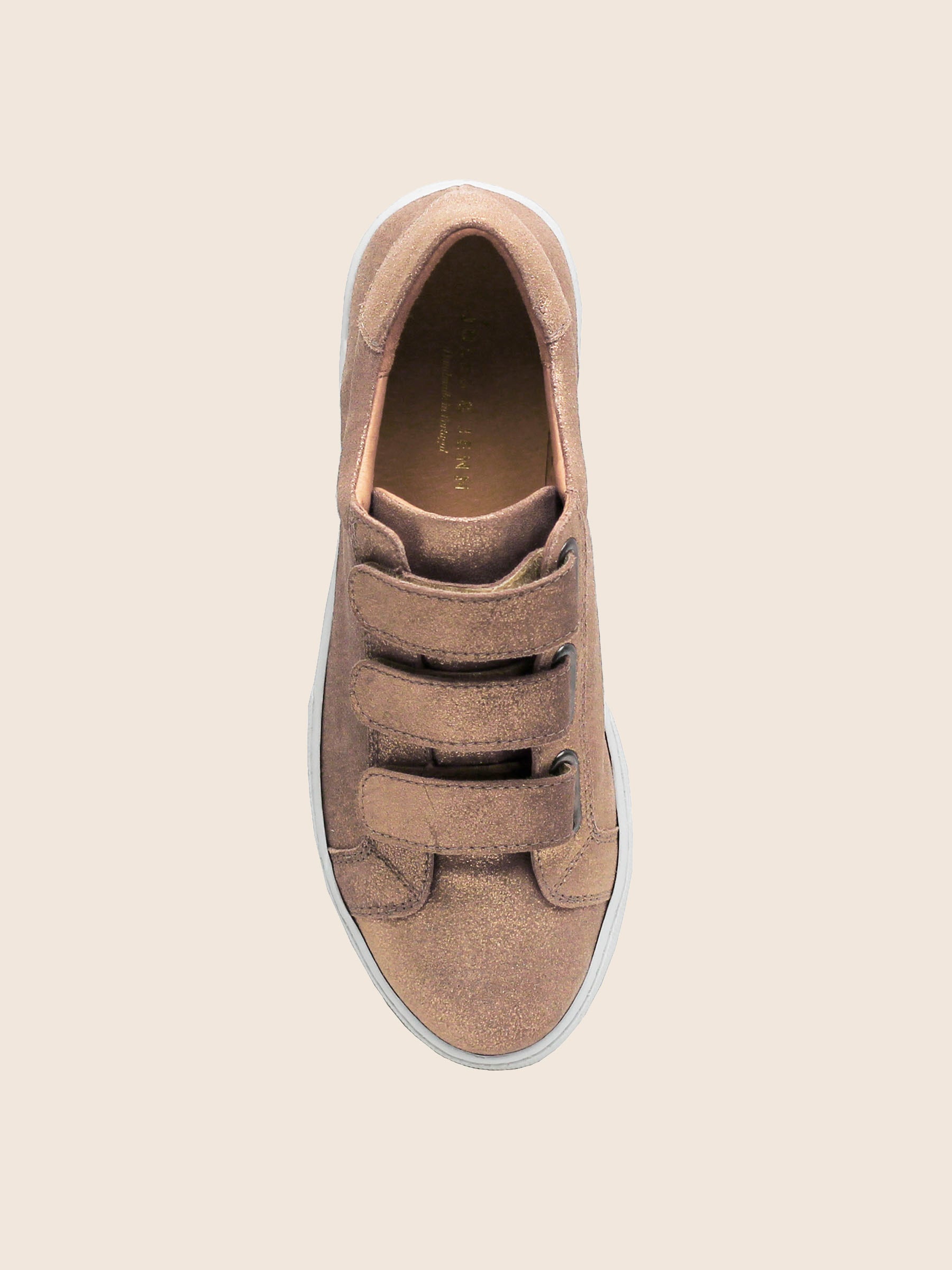 vue dessus baskets a scratch cuir bronze metallise jules & jenn