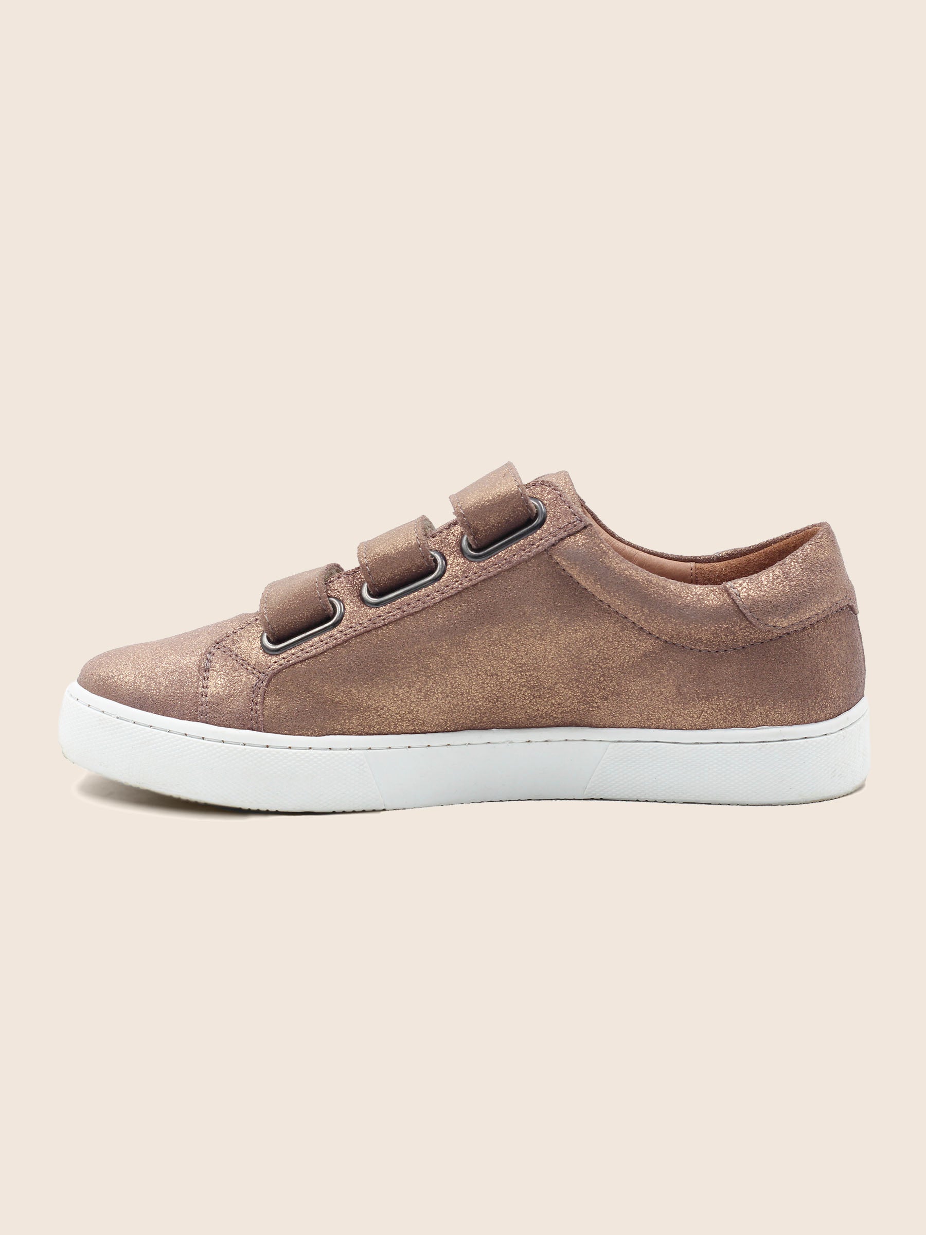 vue interieur baskets a scratch cuir bronze metallise jules & jenn
