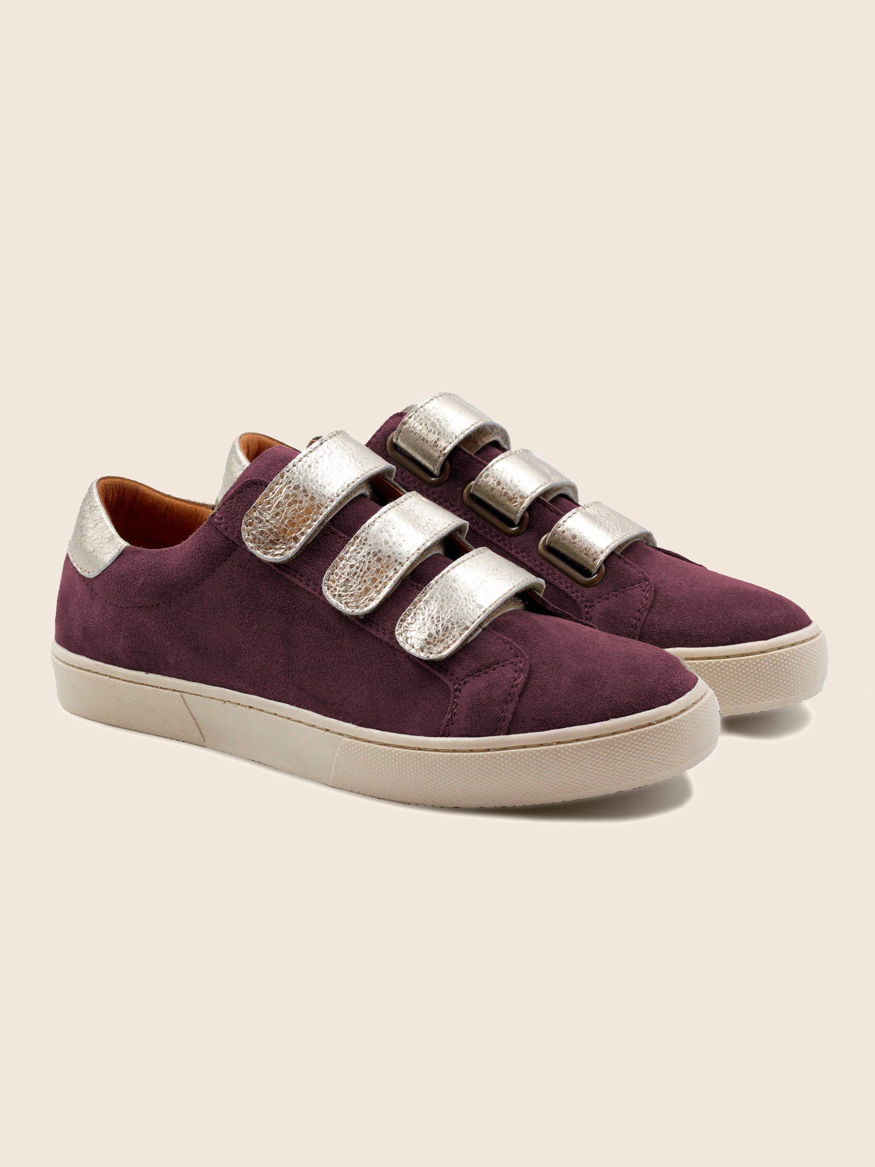 baskets scratch cuir daim bordeaux et doré jules & jenn