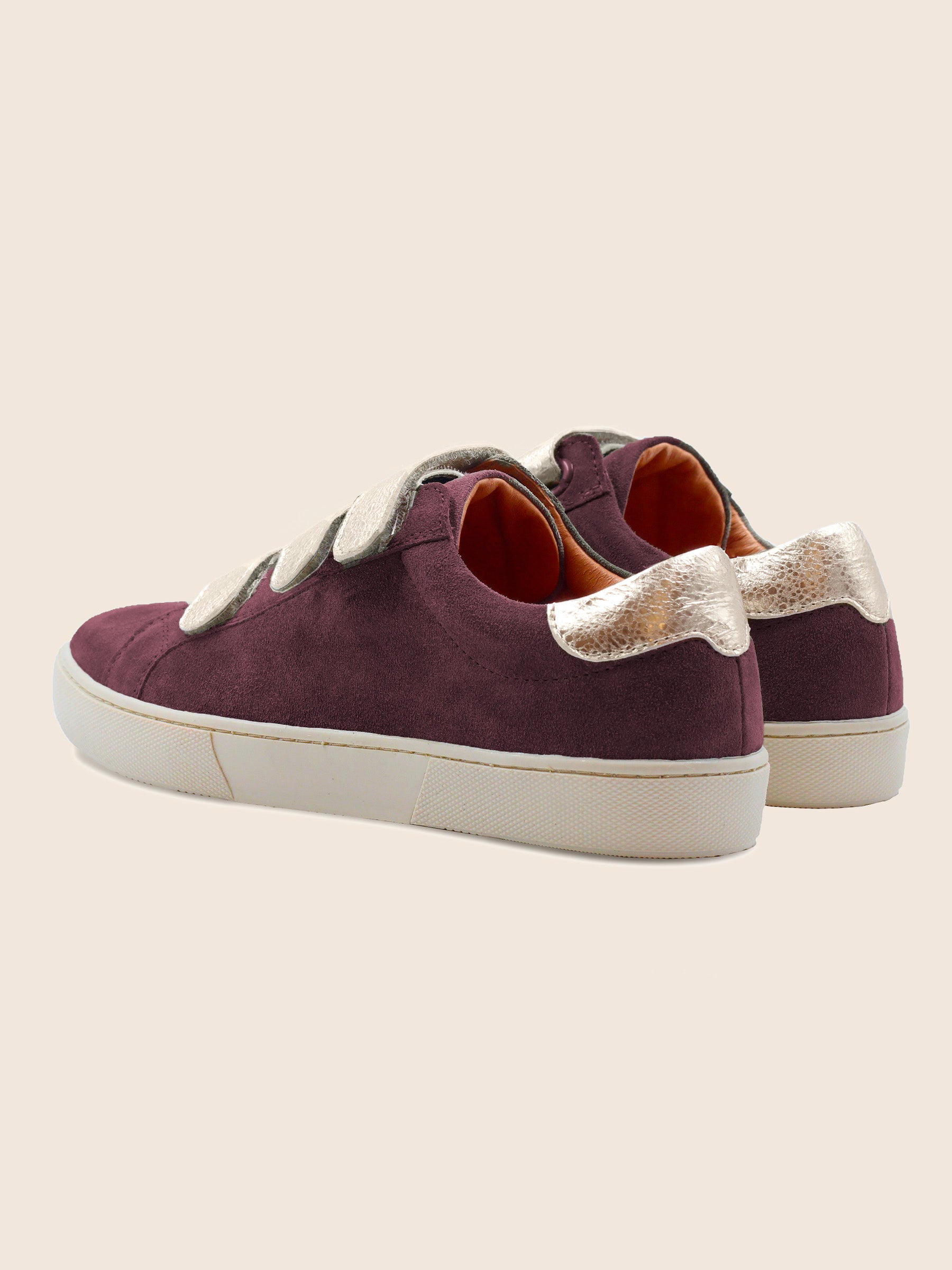 vue arrière baskets scratch cuir daim bordeaux et doré jules & jenn