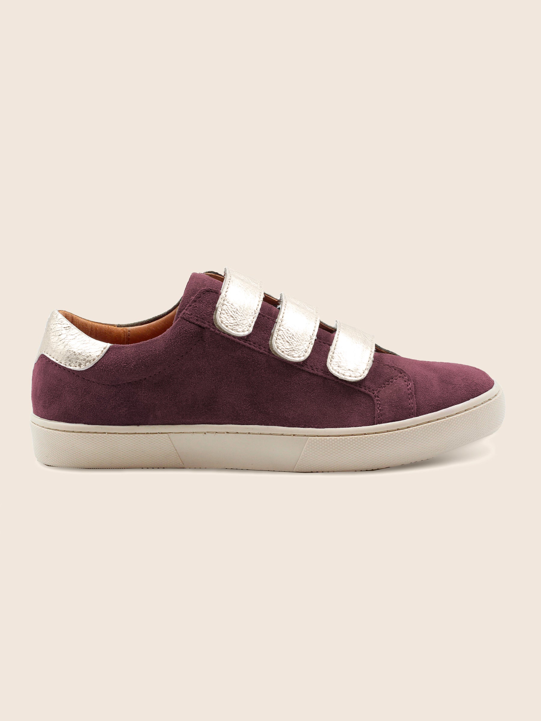 vue extérieur baskets scratch cuir daim bordeaux et doré jules & jenn
