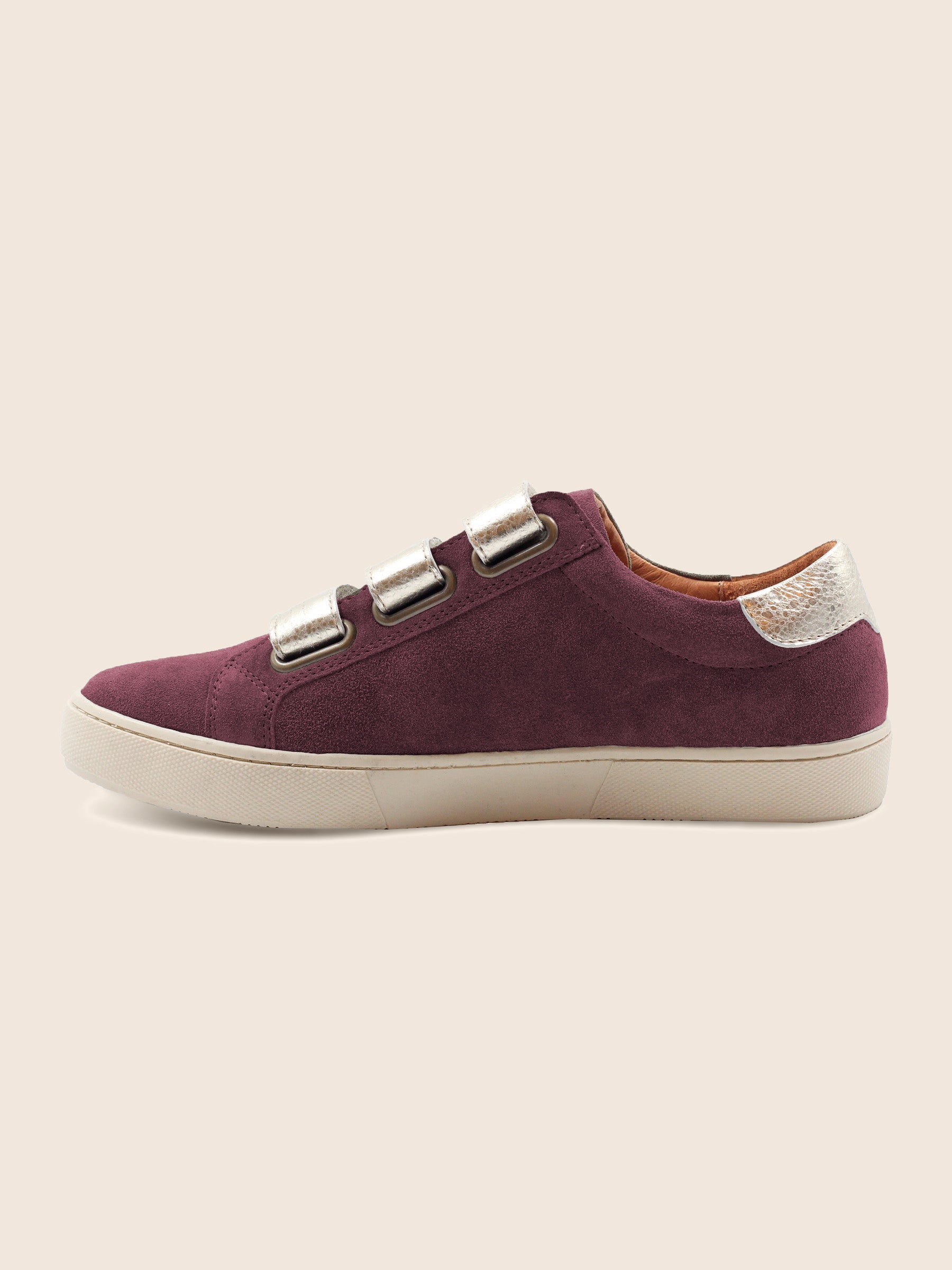 vue intérieur baskets scratch cuir daim bordeaux et doré jules & jenn