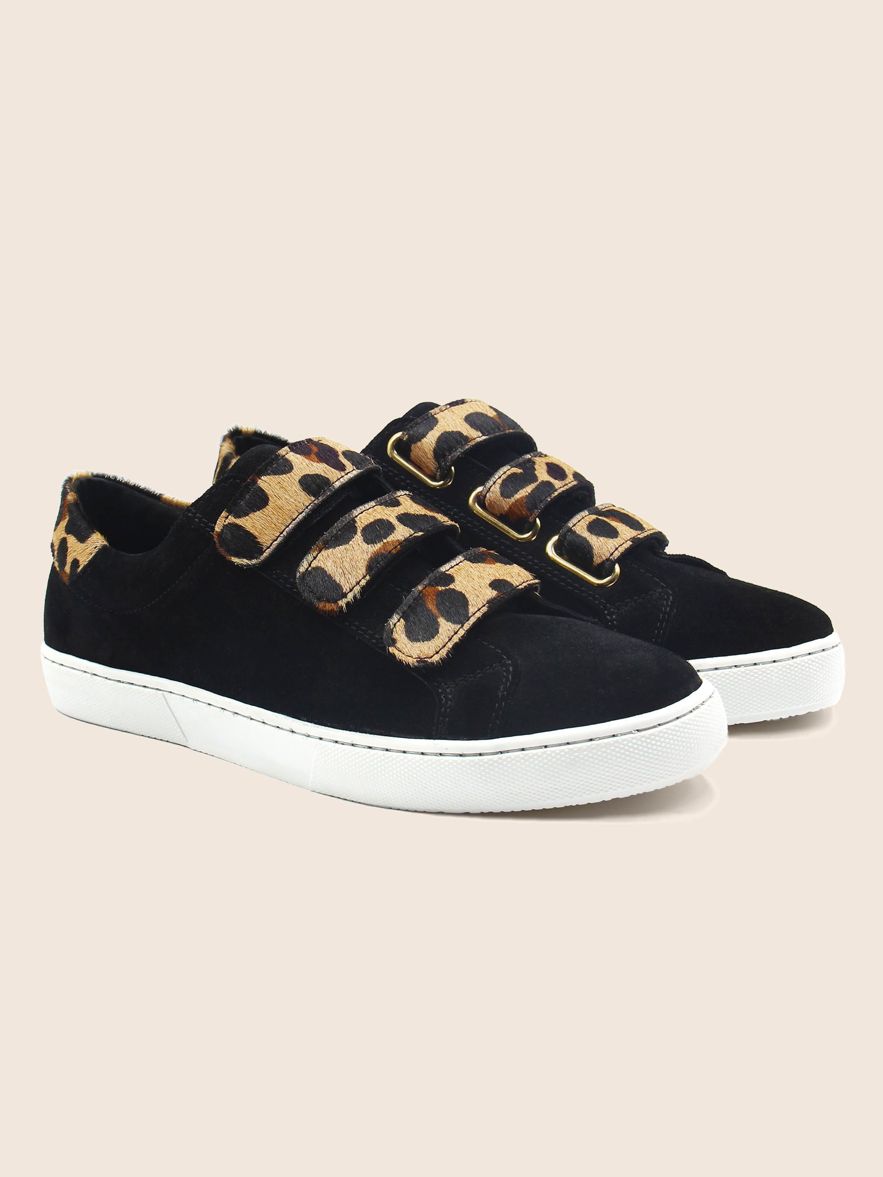 baskets a scratch cuir daim noir et leopard jules & jenn