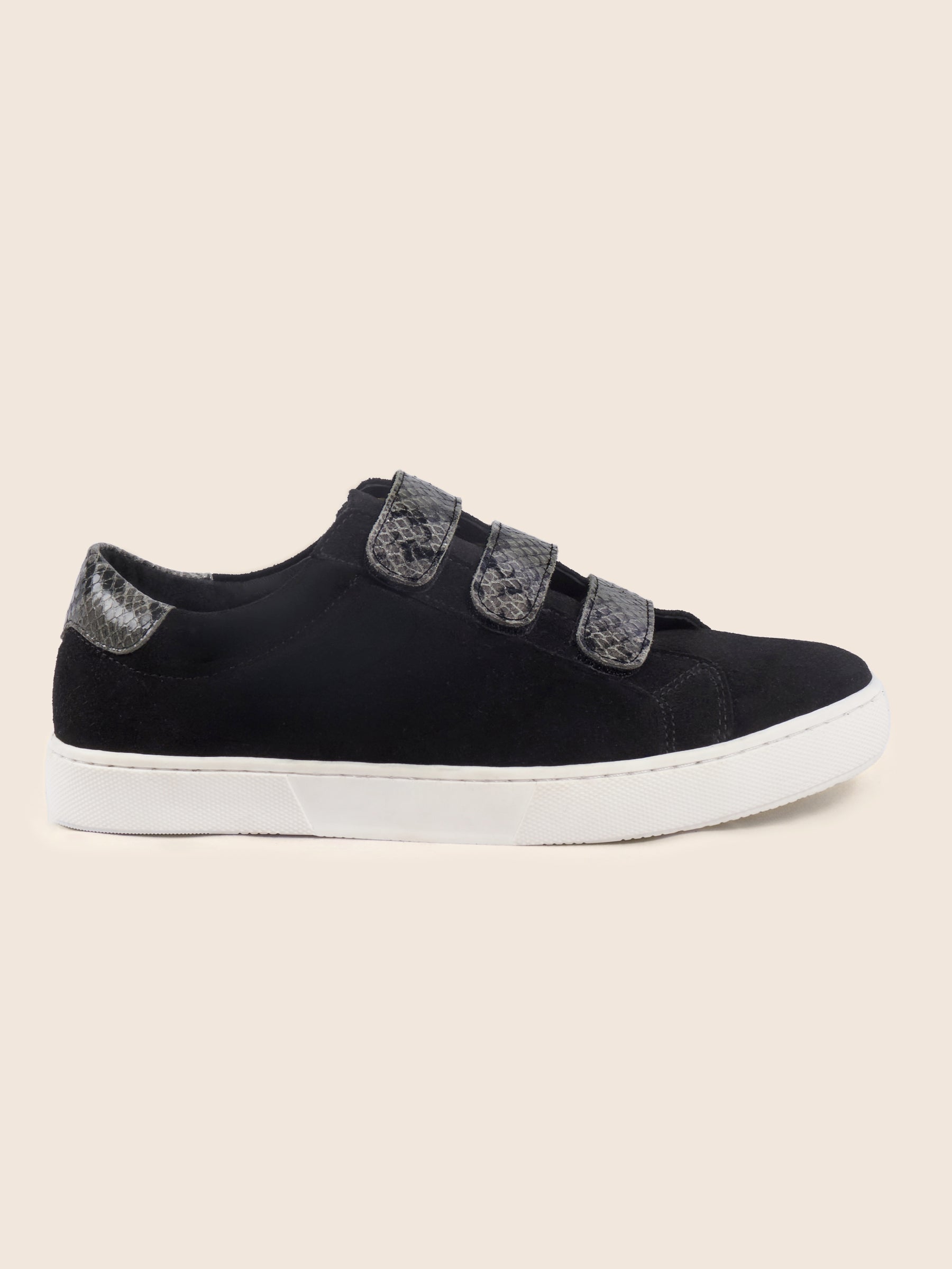 photo vue profil baskets scratch cuir daim noir python jules jenn