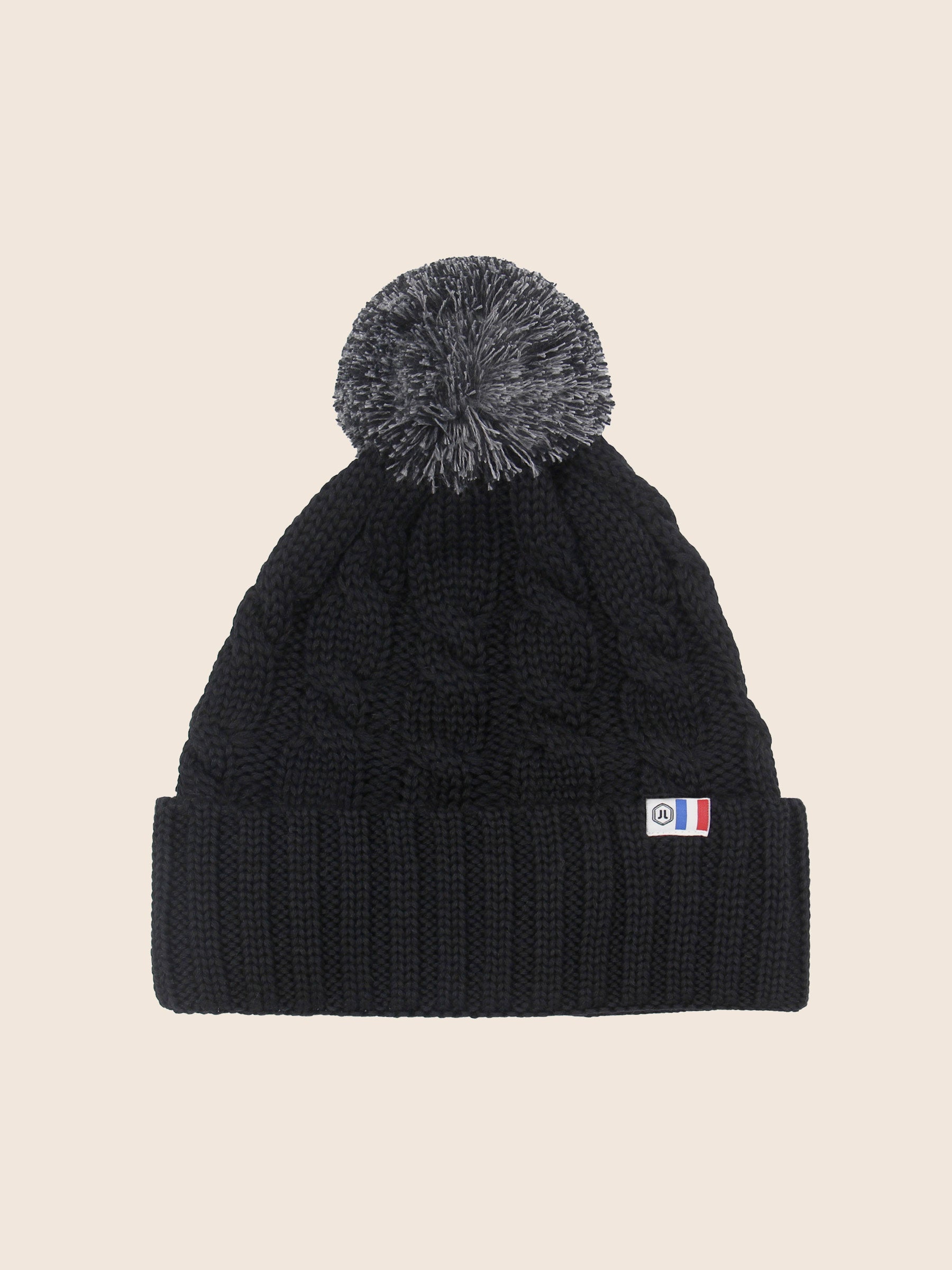 bonnet pompon laine noir & gris jules & jenn