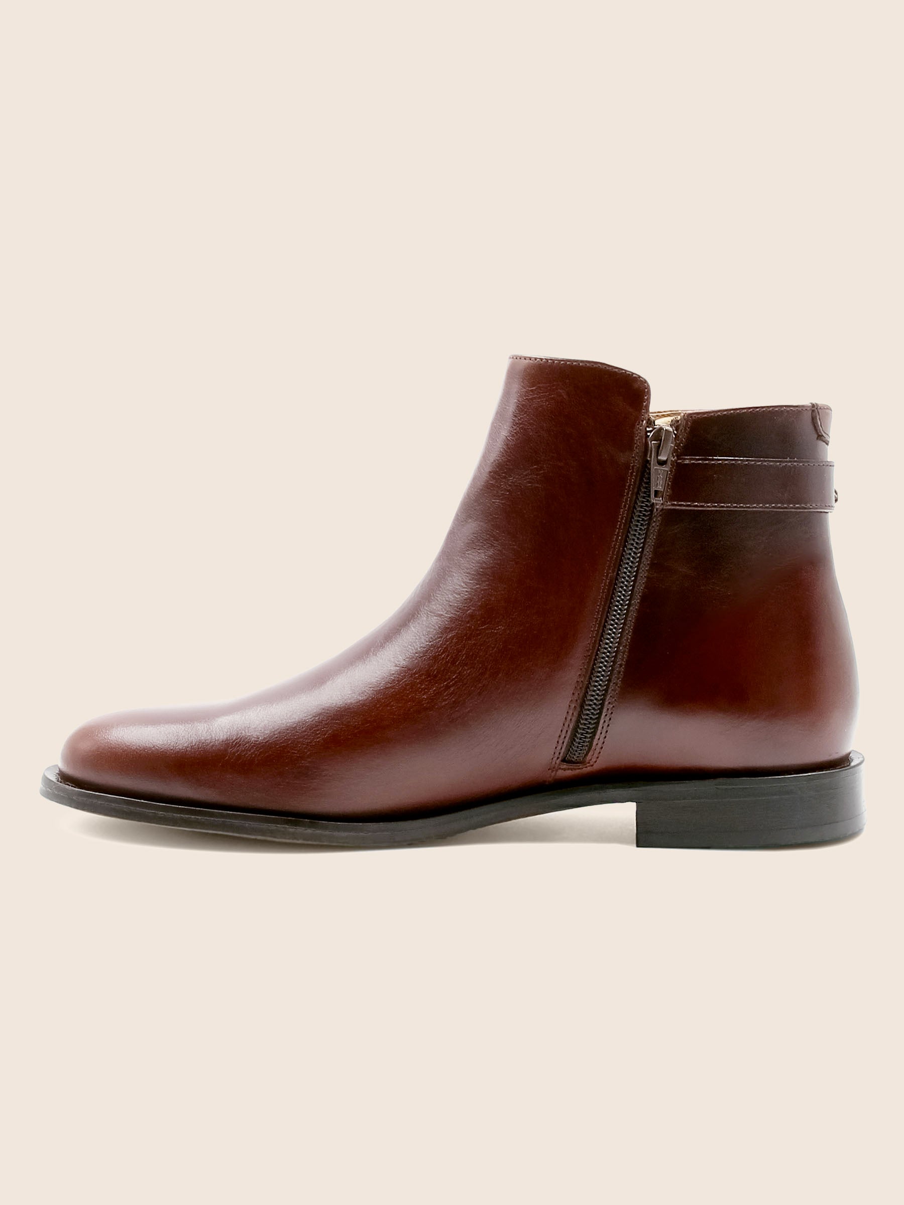 vue interne boots boucle cuir marron jules & jenn