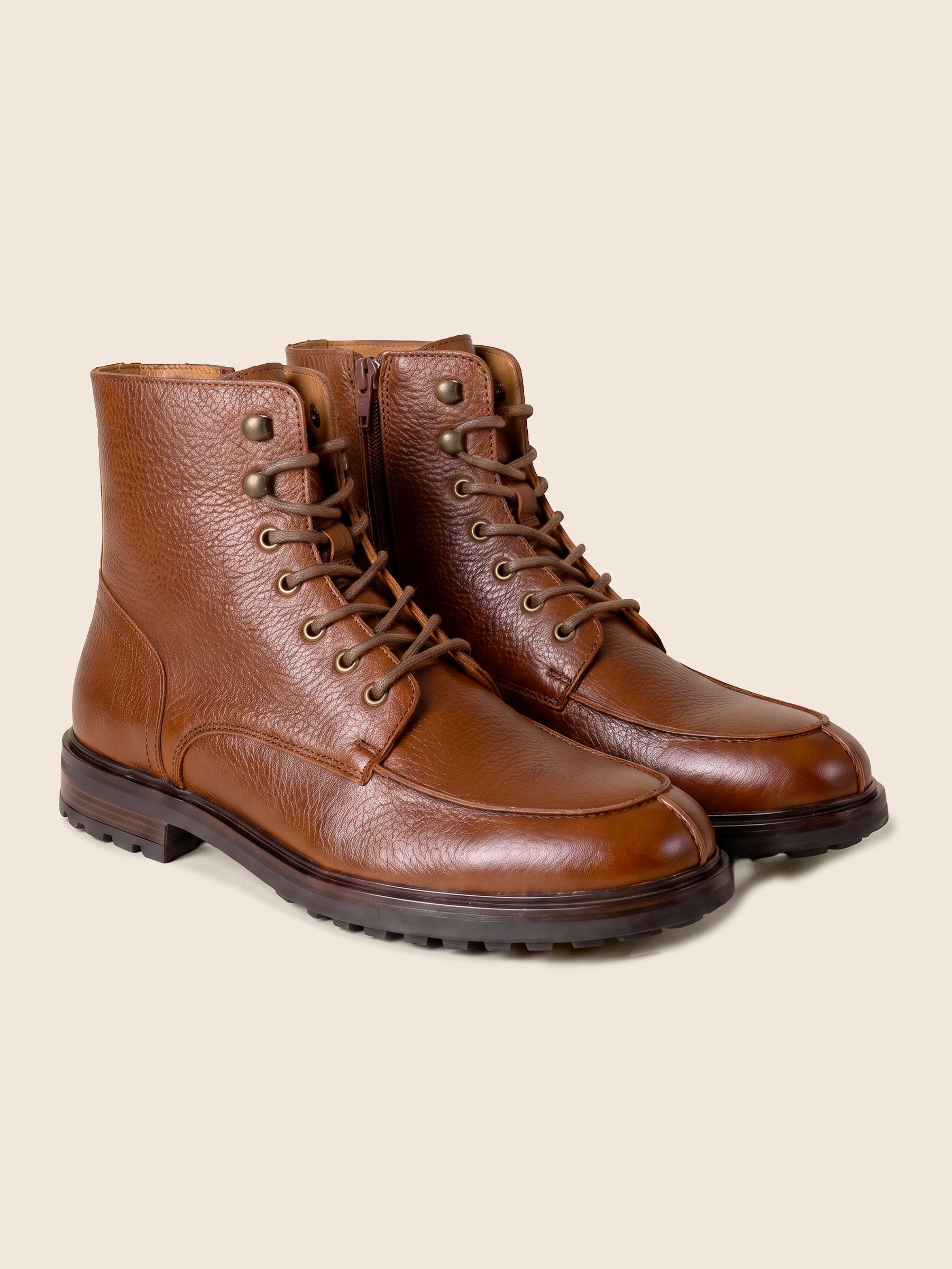 vue avant boots plateau cuir graine cognac jules & jenn