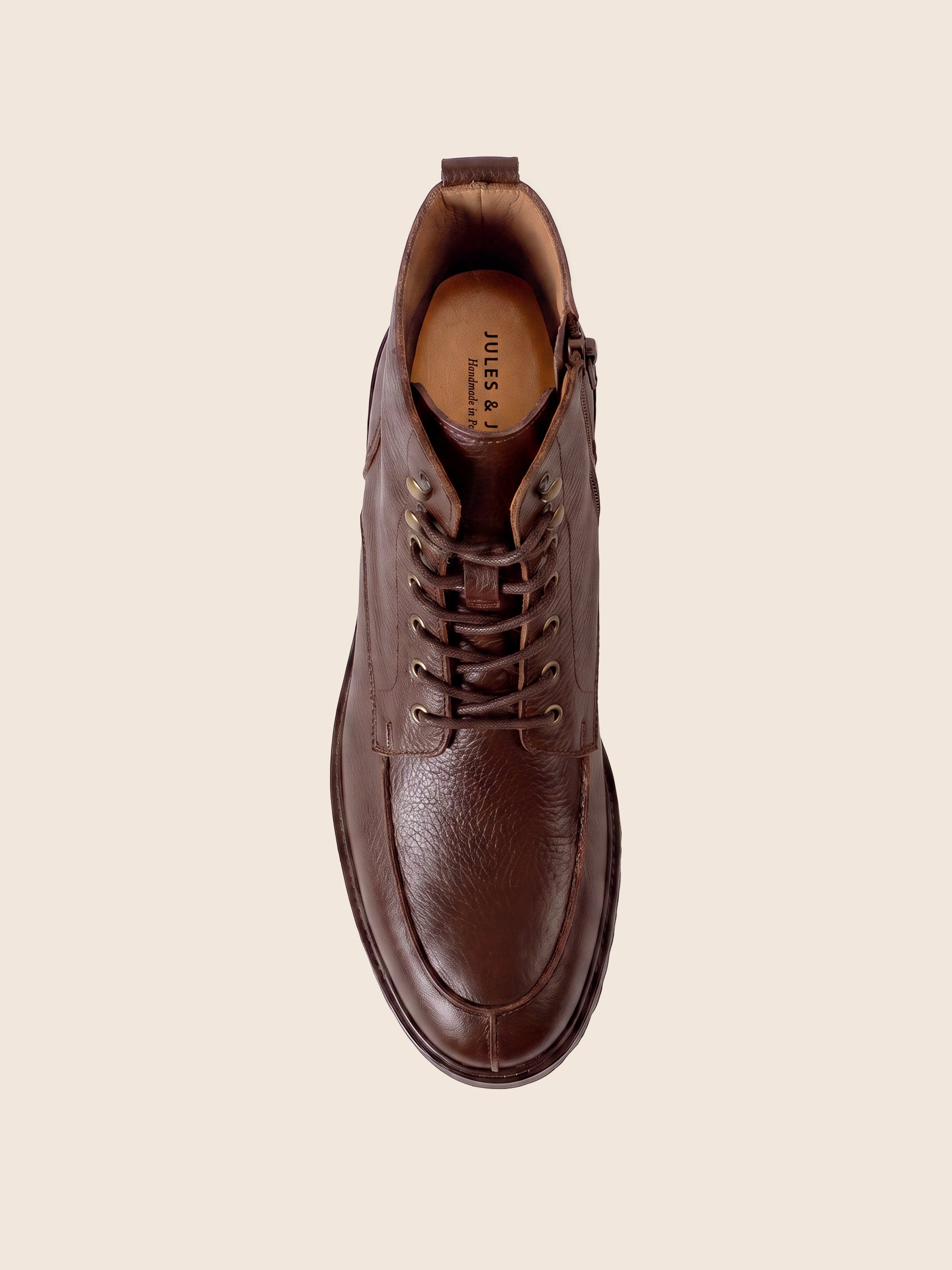vue dessus boots plateau cuir graine marron jules & jenn