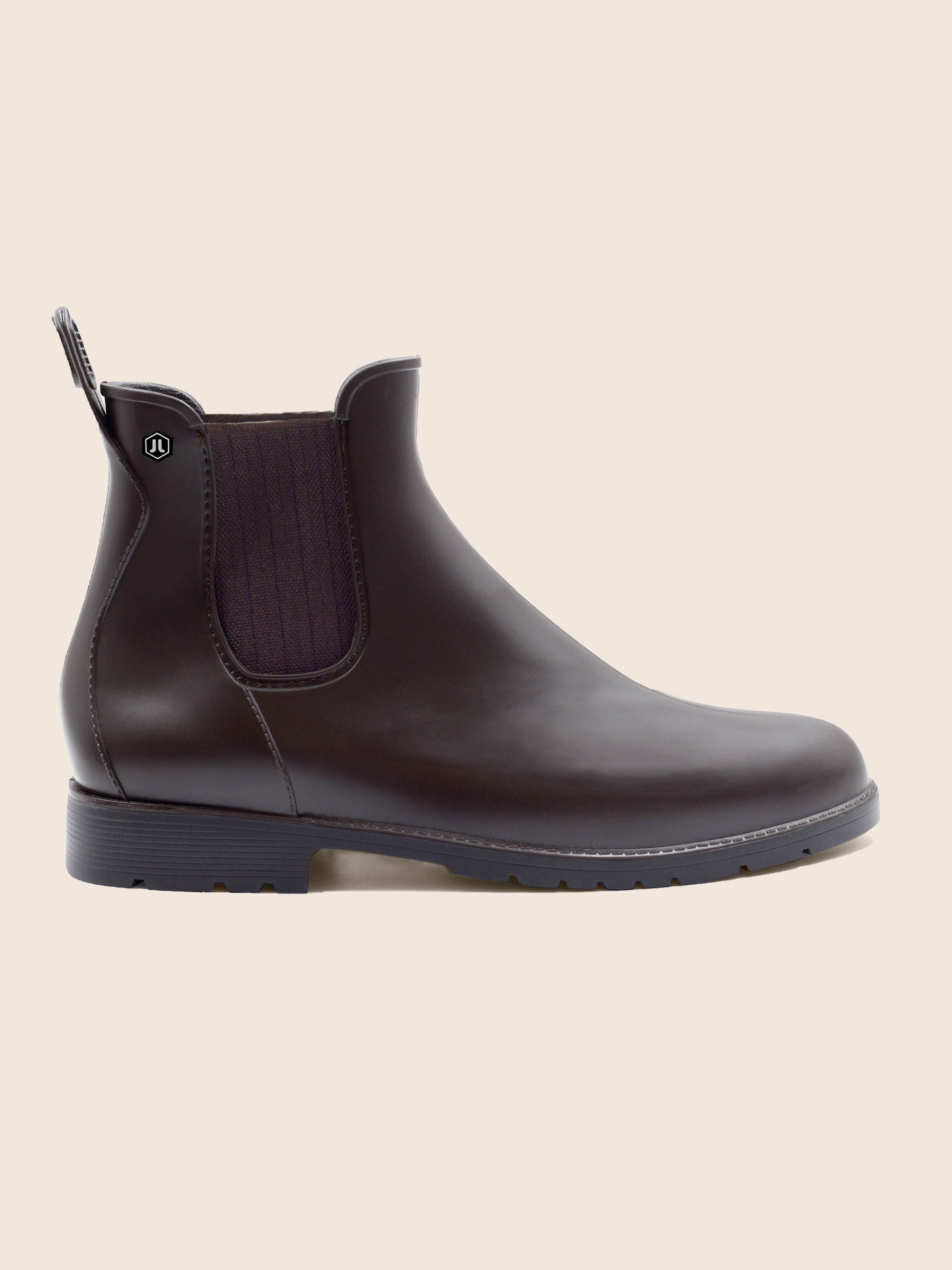 vue posée boots de pluie caoutchouc marron