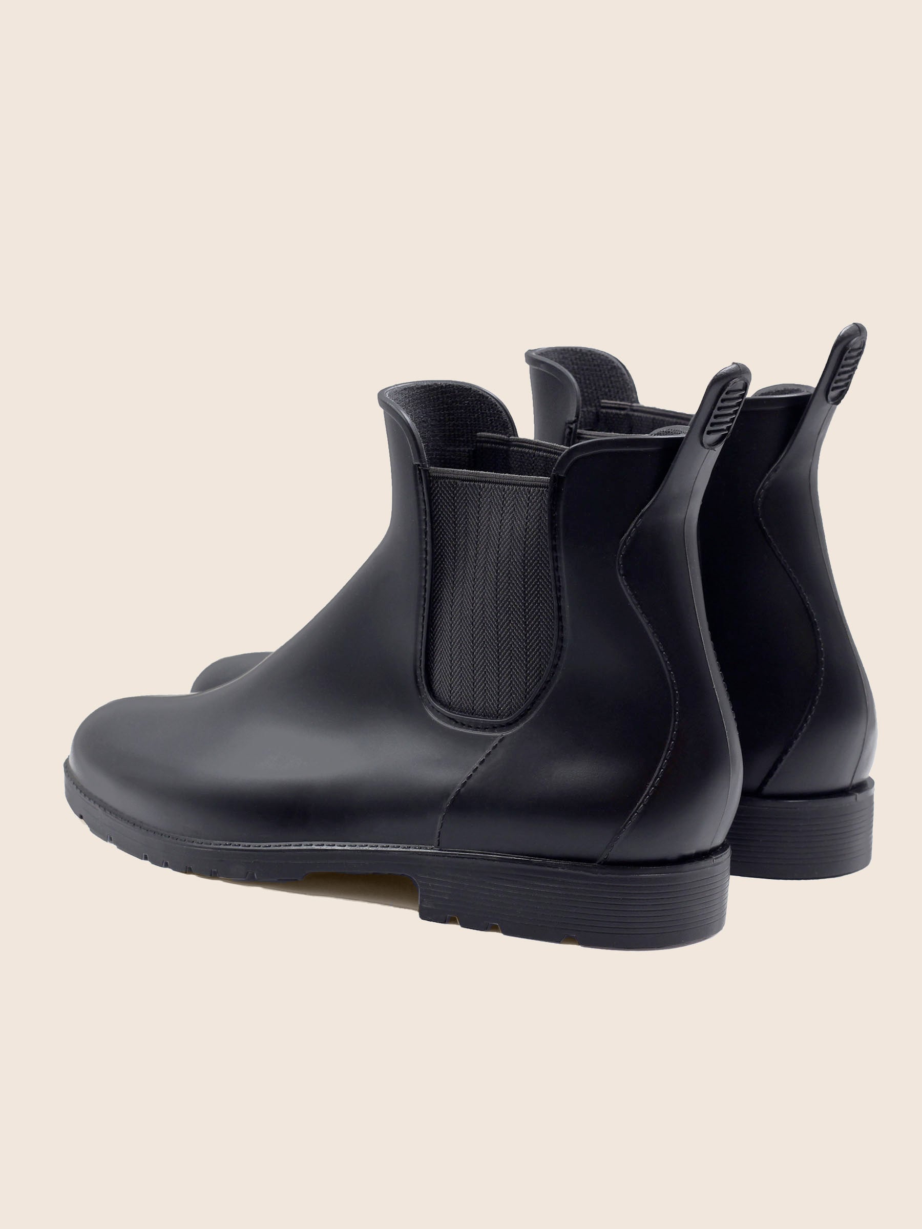 vue arriere boots pluie caoutchouc noir & gris jules & jenn