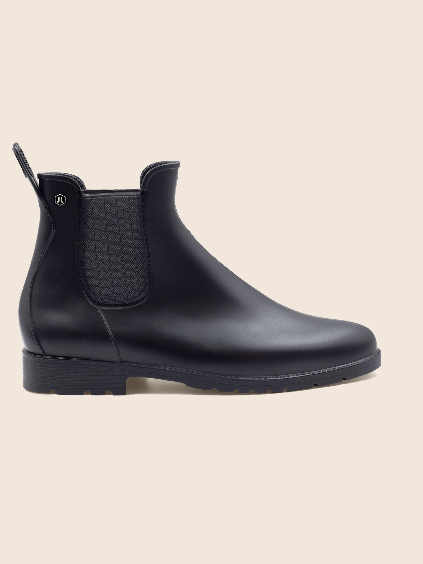 vue posée boots pluie caoutchouc noir & gris jules & jenn