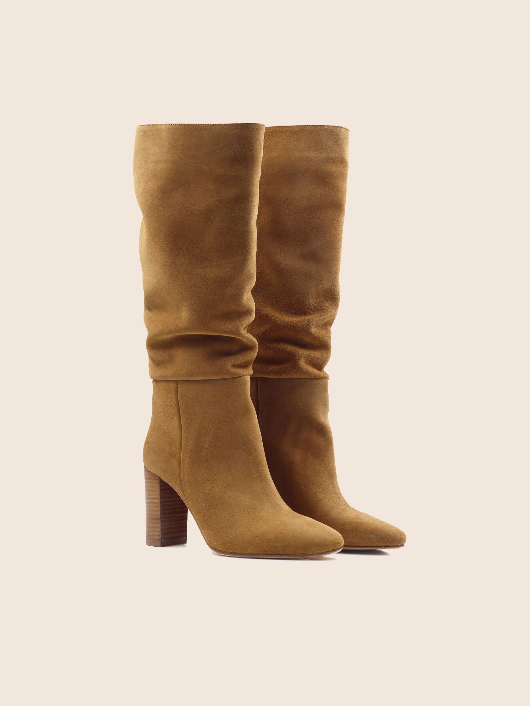 bottes drapees cuir daim cognac jules & jenn