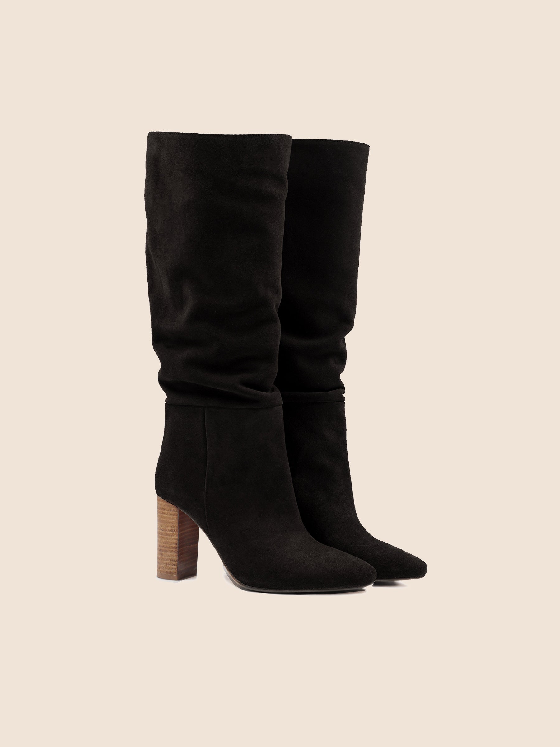 bottes drapees cuir daim noir jules & jenn