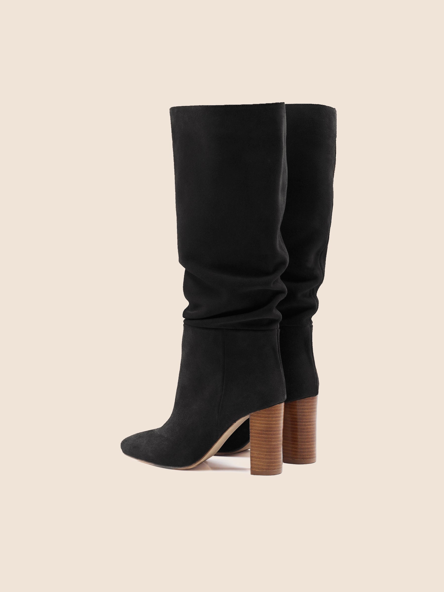 vue arrière bottes drapees cuir daim noir jules & jenn