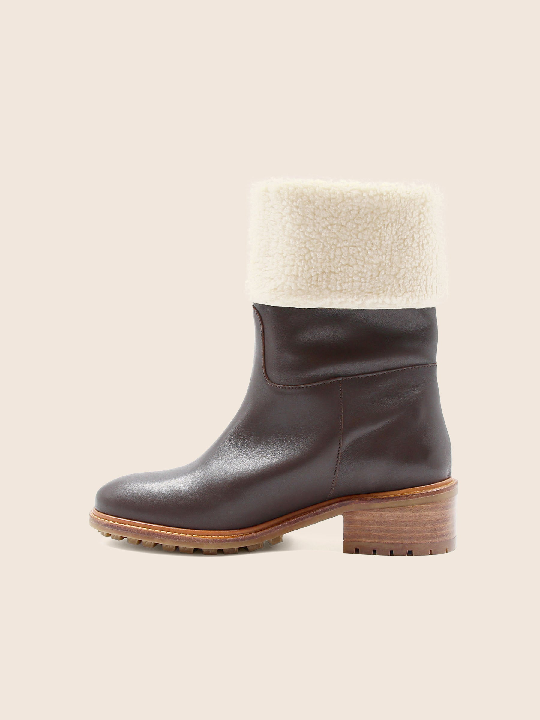 vue interne bottes fourrees cuir marron jules & jenn