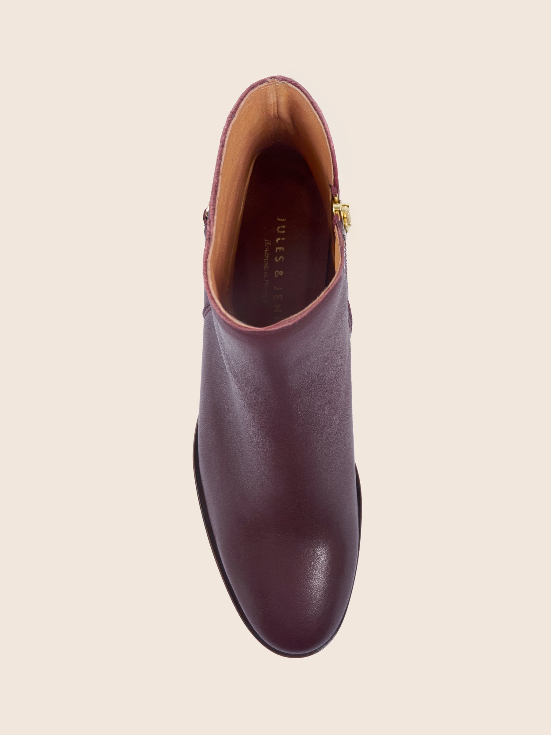 photo vue dessus bottines bijoux talon zelie cuir bordeaux jules jenn