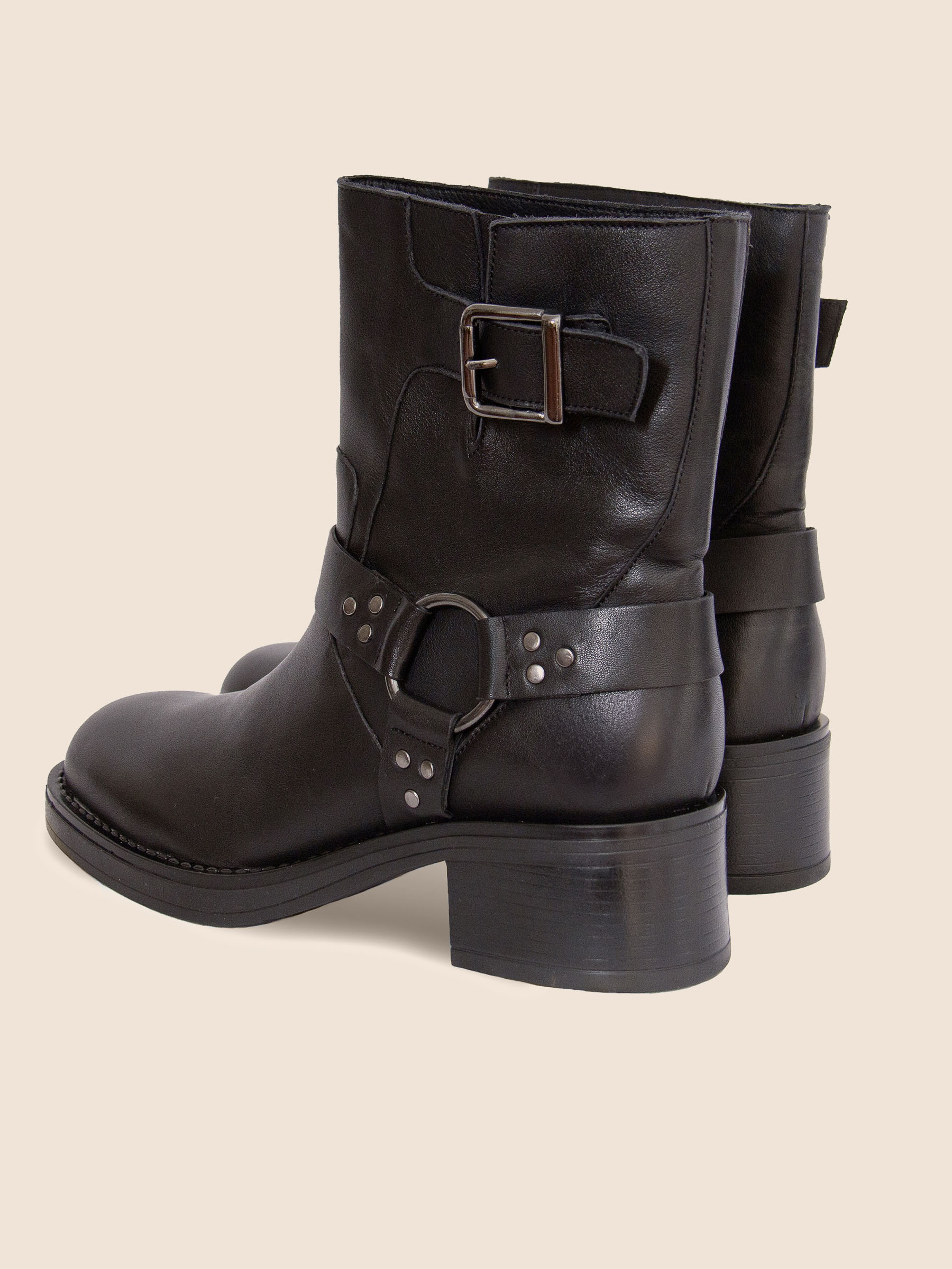 vue arriere bottines biker cuir noir jules & jenn