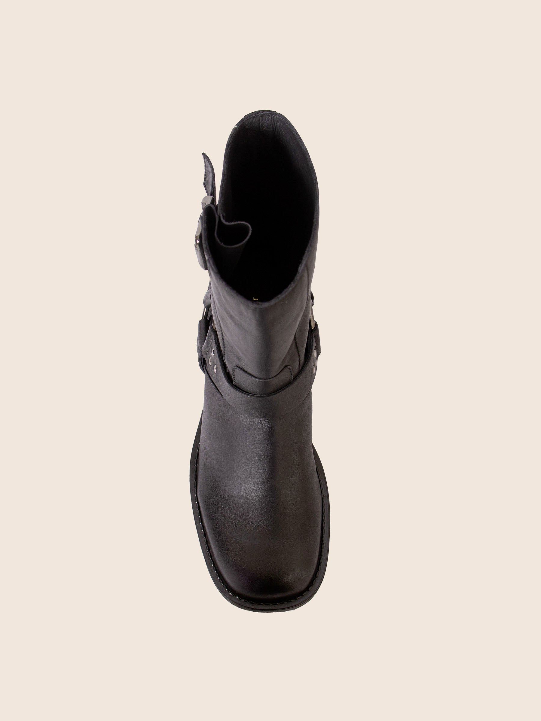 vue dessus bottines biker cuir noir jules & jenn